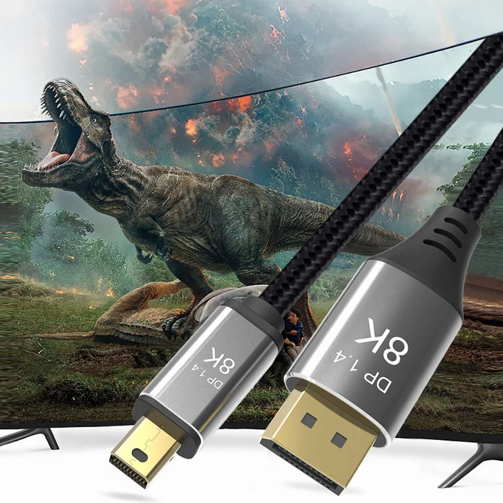 YIWENTEC Kabel Mini DP do DisplayPort 2 m, 8K (7680X4320) przy 60Hz 4K przy 144Hz DisplayPort 1.4 dwukierunkowa transmisja DisplayPort na Mini DisplayPort 8K (2 m)