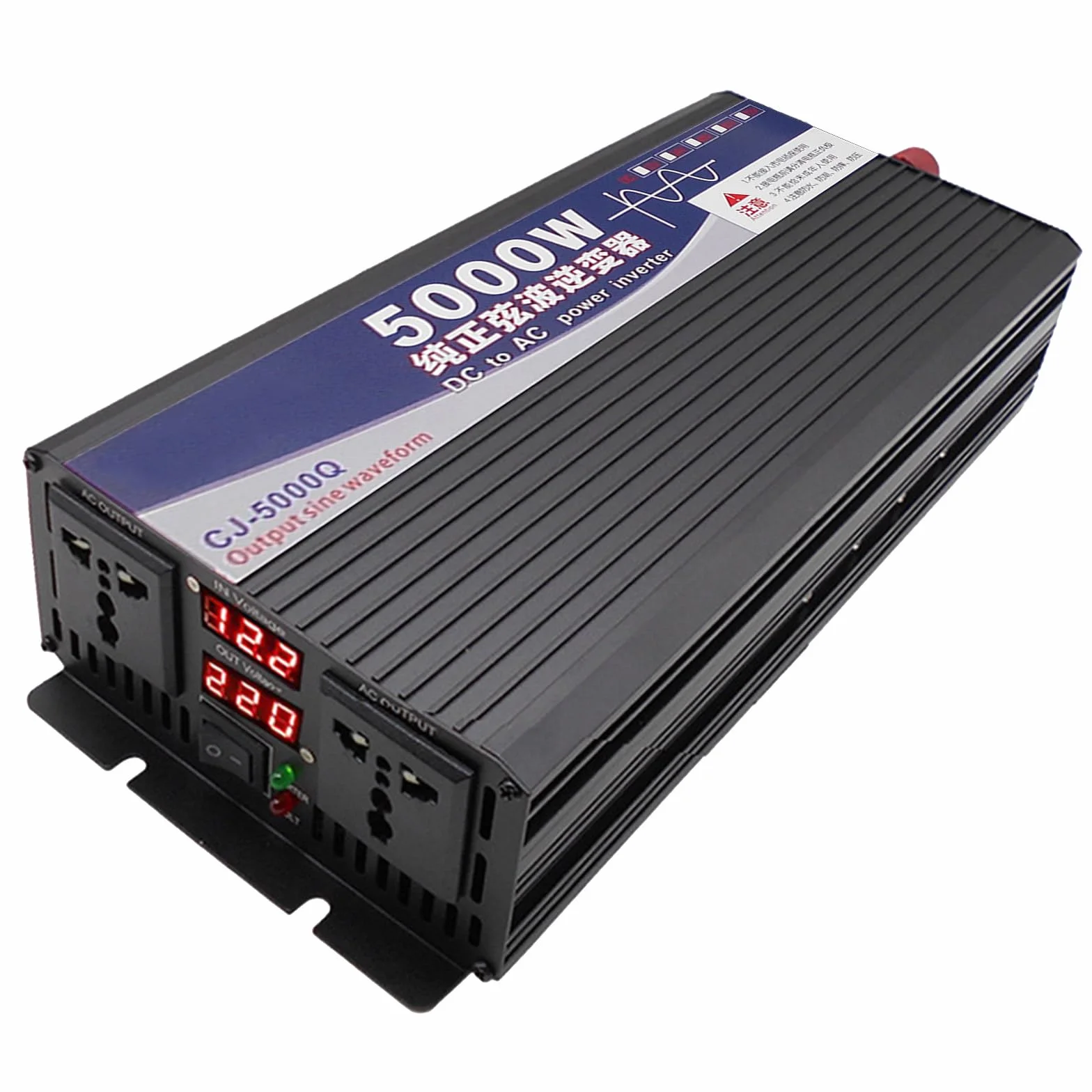 Przetwornica samochodowa 5000 W czysta fala sinusoidalna DC 12 V/24 V/48 V/72 V do AC 110 V/220 V z 2 gniazdami AC do kamperów/ciężarówek/łodzi/kempingu,72V to 220V