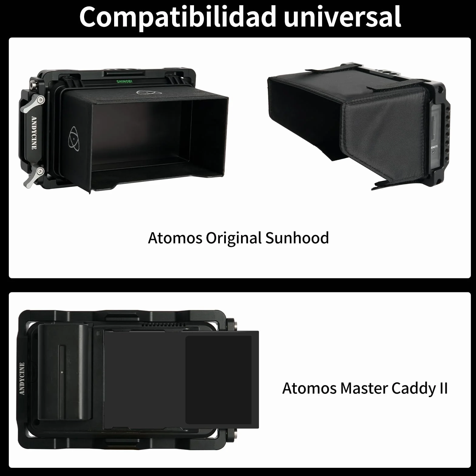 Klatka monitora ANDYCINE z osłoną przeciwsłoneczną kompatybilna z Atomos Ninja V/Ninja V+/Shinobi, wbudowanymi szynami Nato i zaciskiem kabla HDMI