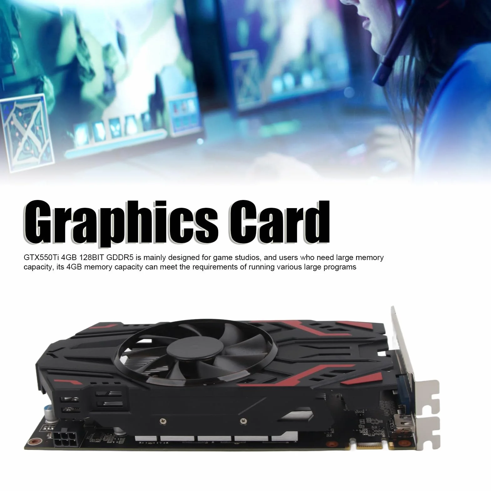 Karta Graficzna GTX550Ti, 4GB 128BIT GDDR5 3400MHZ Karta Graficzna do Gier Komputerowych, PCIE 2.0, Obsługa DirectX11