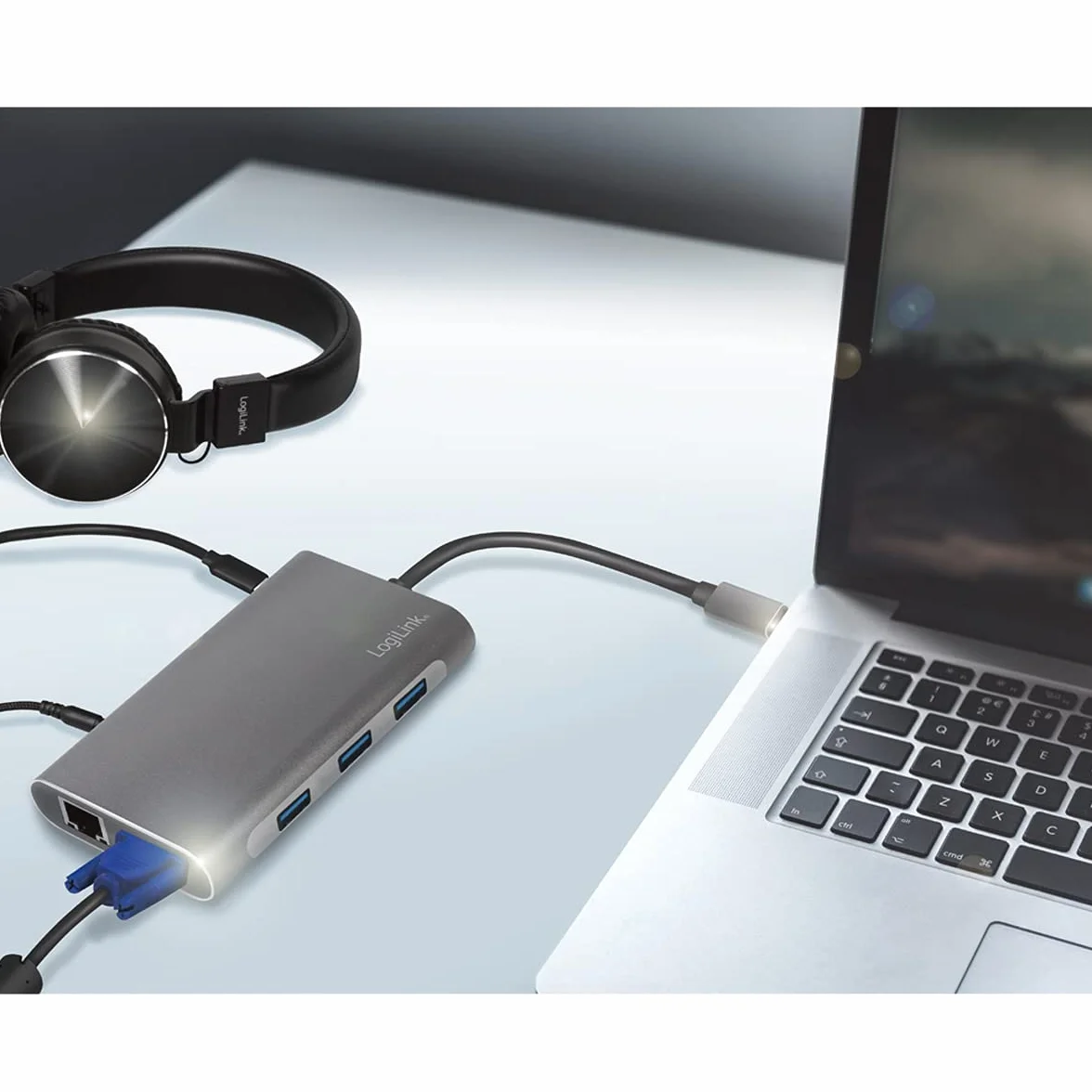 LogiLink UA0383 - USB 3.2 (Gen 1) stacja dokująca z 10 portami i PD (Power Delivery) 100 W, 1 x USB-C (PD) / 3 X USB 3.0/1 x HDMI / 1 x VGA / 1 x RJ45 / 1 x microSD / 1 x SD / 1 x 3,5 mm