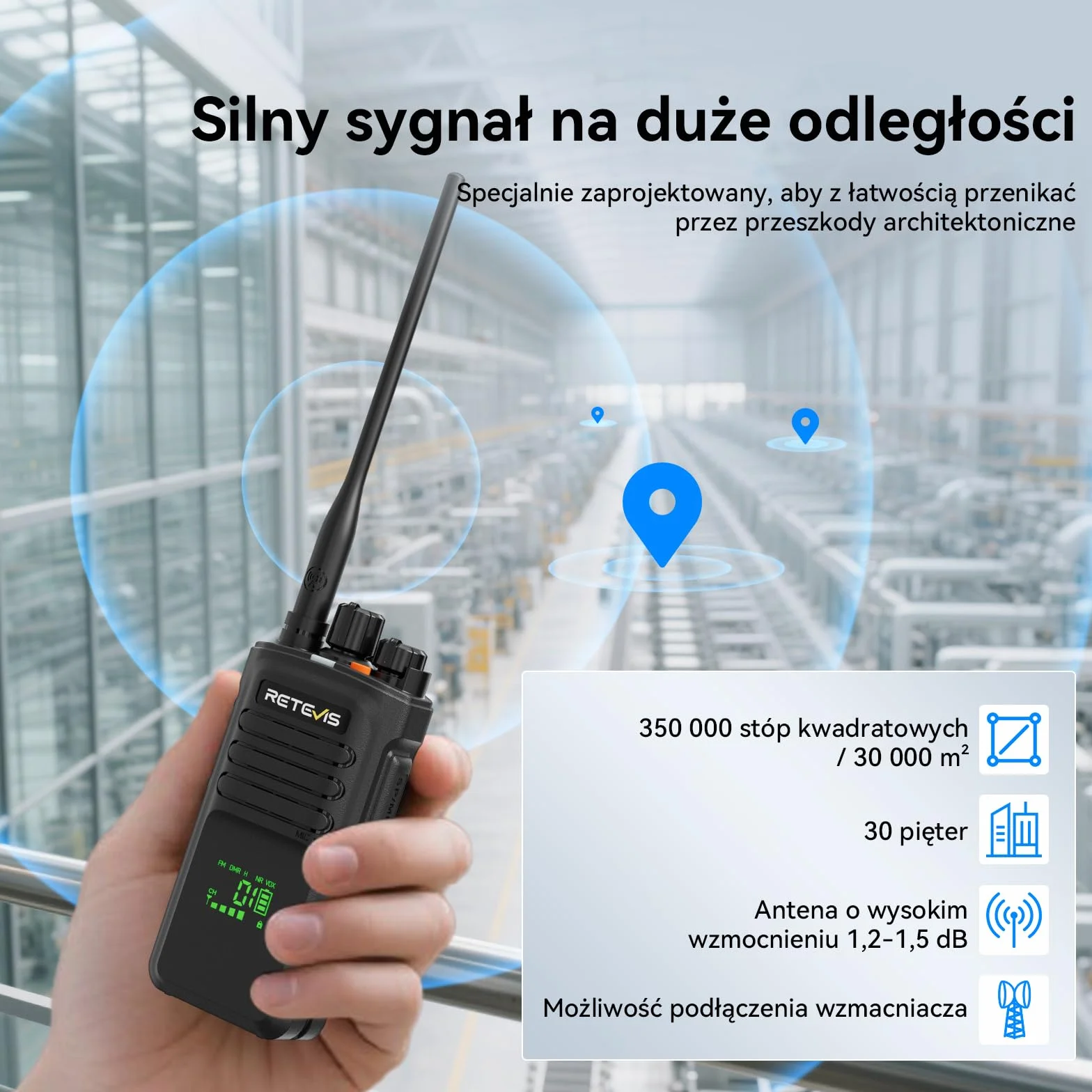 Retevis NR40 Krótkofalówki dla Dorosłych, Radiotelefon DMR Dalekiego Zasięgu, Wodoszczelność IP67, 2800 mAh, Czysta jakość Dźwięku, Wytrzymałe Radio dla Logistycznych (Czarne, 1 Opakowanie)