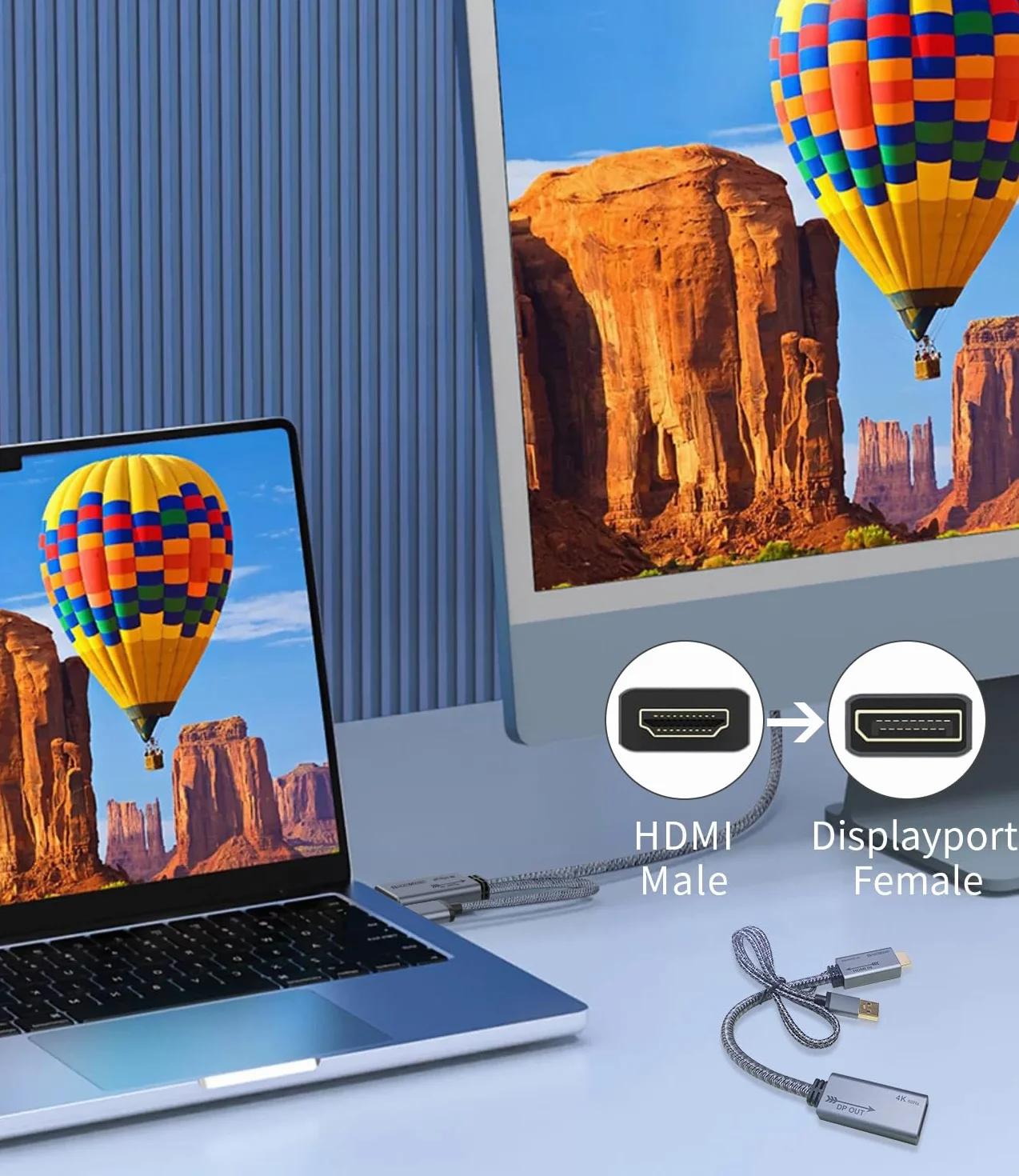 Adapter HDMI na DisplayPort 4K przy 60 Hz, męski na żeński, kabel konwertera HDMI na DP 1.2 z zasilaniem USB do monitora, PS4, wysoka prędkość, kompatybilny z HDCP2.2-0,2 m (nie
