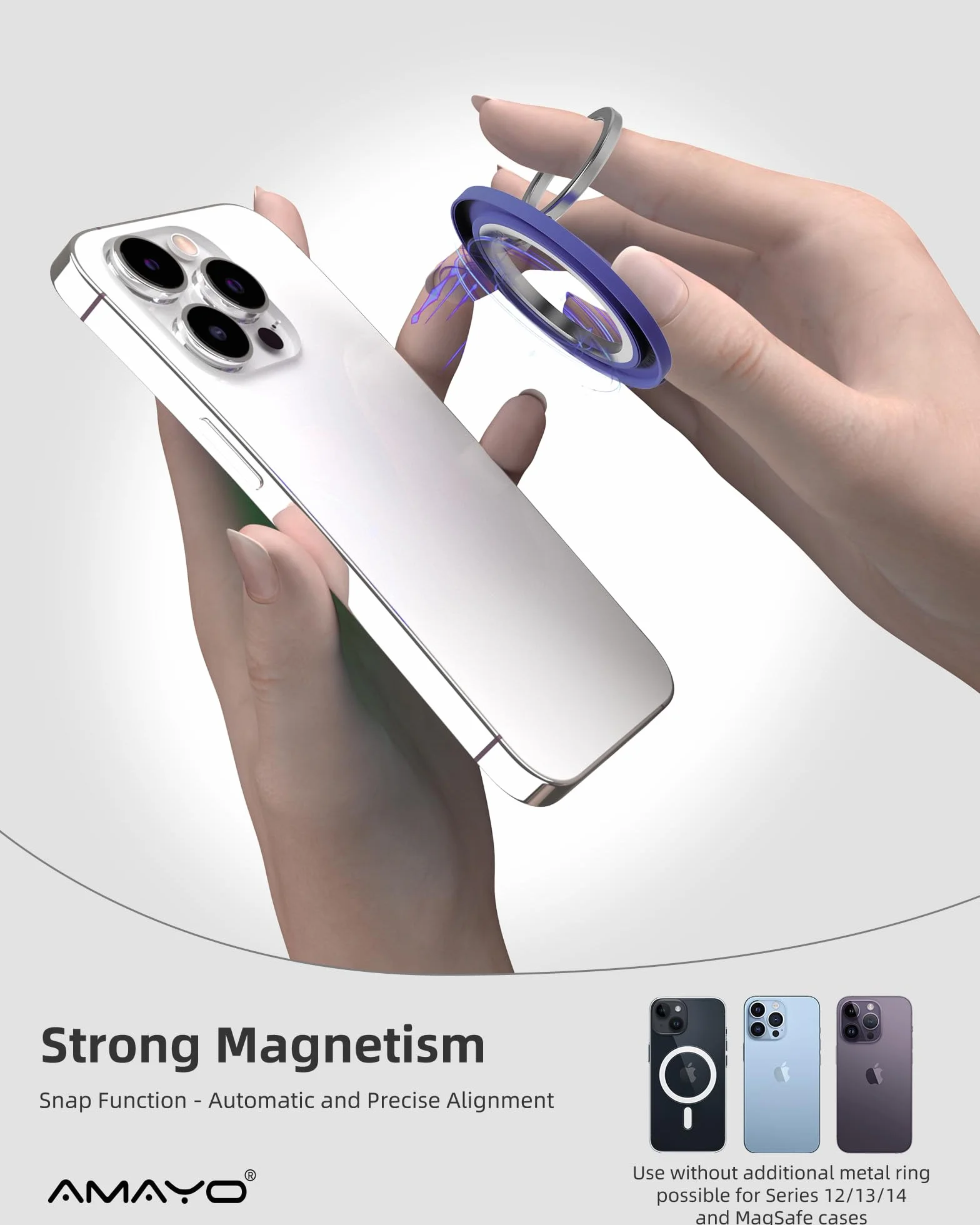 Amayo - Uchwyt pierścieniowy na telefon komórkowy kompatybilny z Magsafe, uchwyt na palec, magnetyczny uchwyt na palec do iPhone'a serii 15 Pro Max, 14, 13 akcesoriów kompatybilny z Magsafe fioletowy