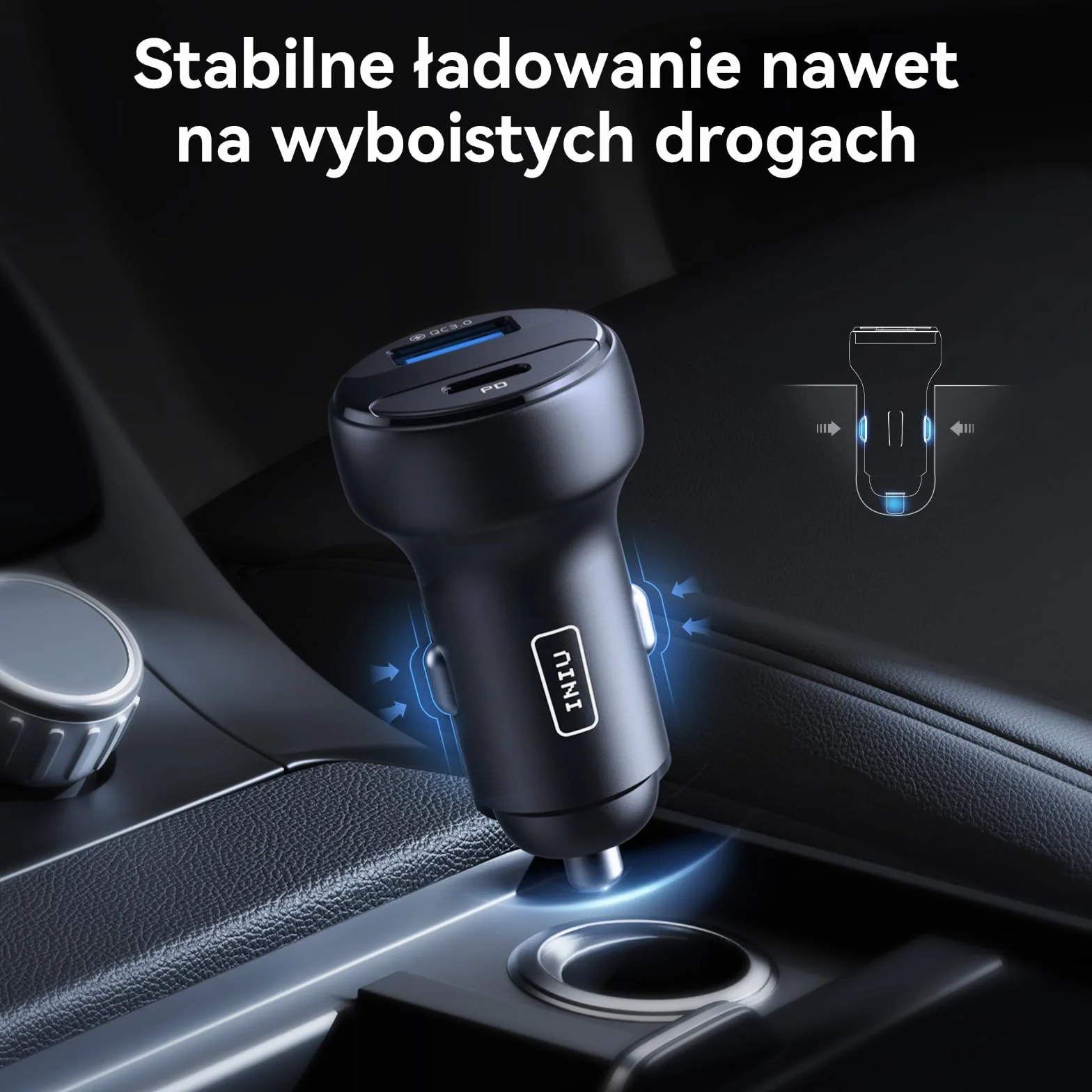 INIU 66W USB zapalniczka cygar 36W PD3.0 USB C szybka ładowarka samochodowa, 30 W QC4.0 USB A Ładowarka do zapalniczki samochodowej do iPhone 16 15 14 13 12 Pro Max Samsung Galaxy S21 Note Pixel iPad