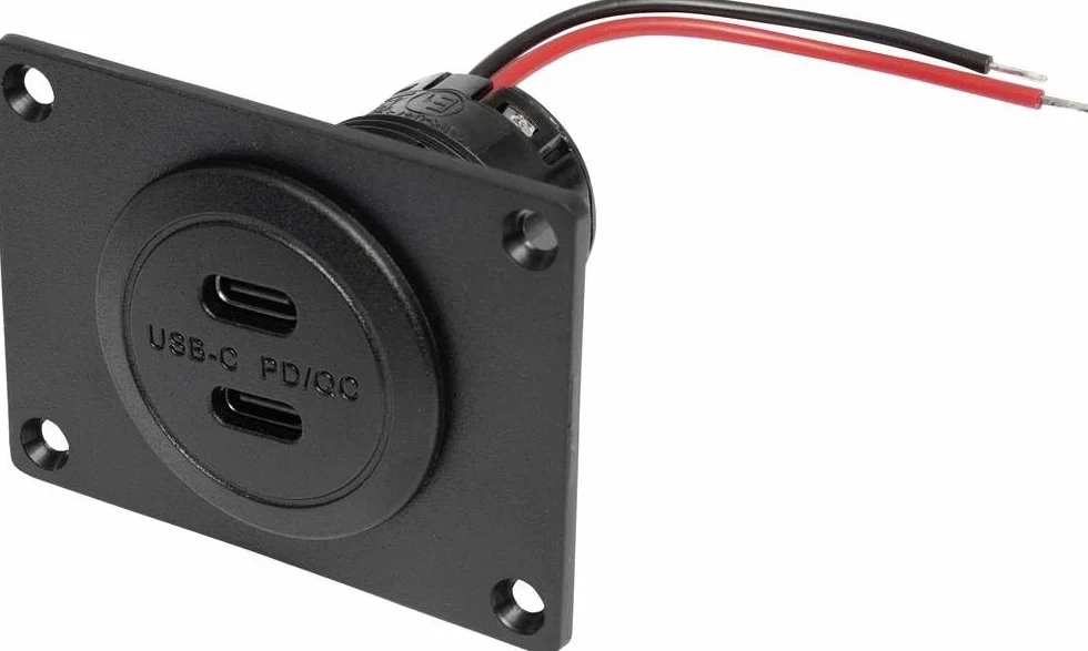 PROCAR Power USB-C podwójne gniazdo PD/QC bez LED z płytą montażową obciążalność maks. = 3 A 12 lub 24 V/DC