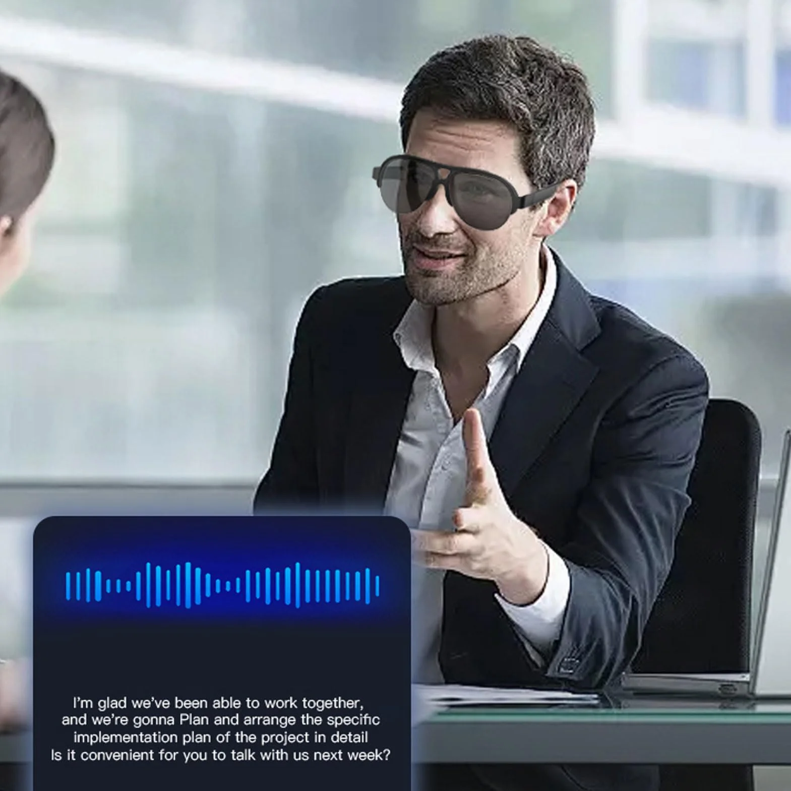 Luqeeg AI Smart Translation Okulary, 144 Języki Tłumaczenie w Czasie Rzeczywistym, IP65, Touch Control, Sun Sunglass