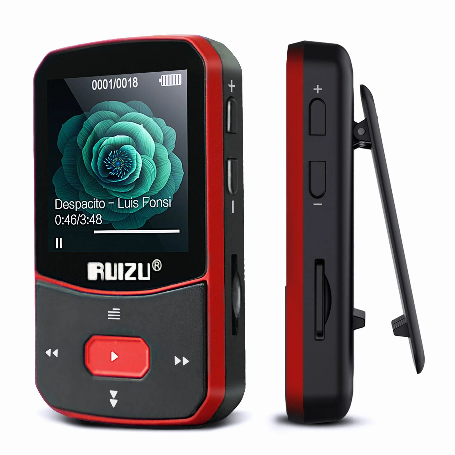 64GB odtwarzacz MP3 Bluetooth 5.3 Sport z 1.5-calowym TFT kolorowym ekranem, mini odtwarzacz muzyki z klipsem, do biegania, radio UKF, rejestrator, krokomierz, powtórzenie A-B, obsługuje kartę SD do