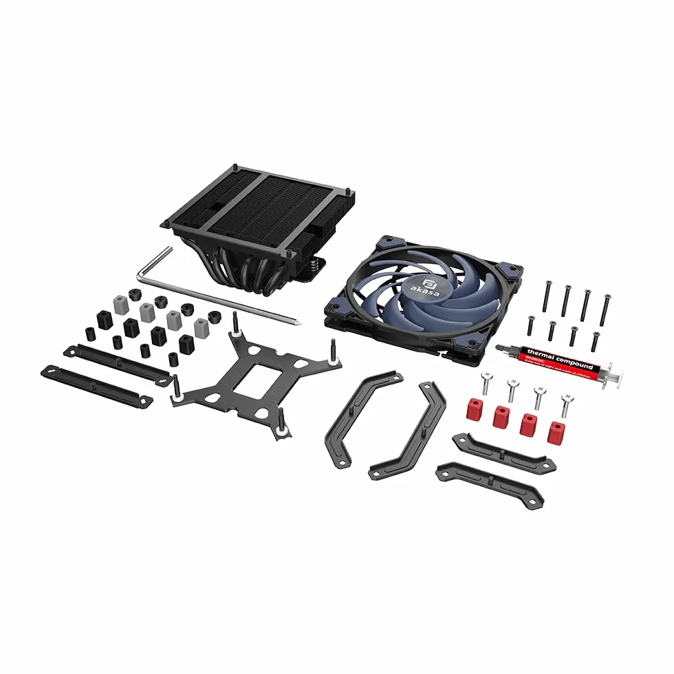 Akasa ALUCIA H6LS M2, niskoprofilowy wentylator CPU (67,2 mm), wentylator 120 mm, 6 miedzianych rur cieplnych, TDP 150 W, Intel/AMD, 4-pinowy wentylator PWM Silent Fan Under 31,5 dB (A) i przepływ