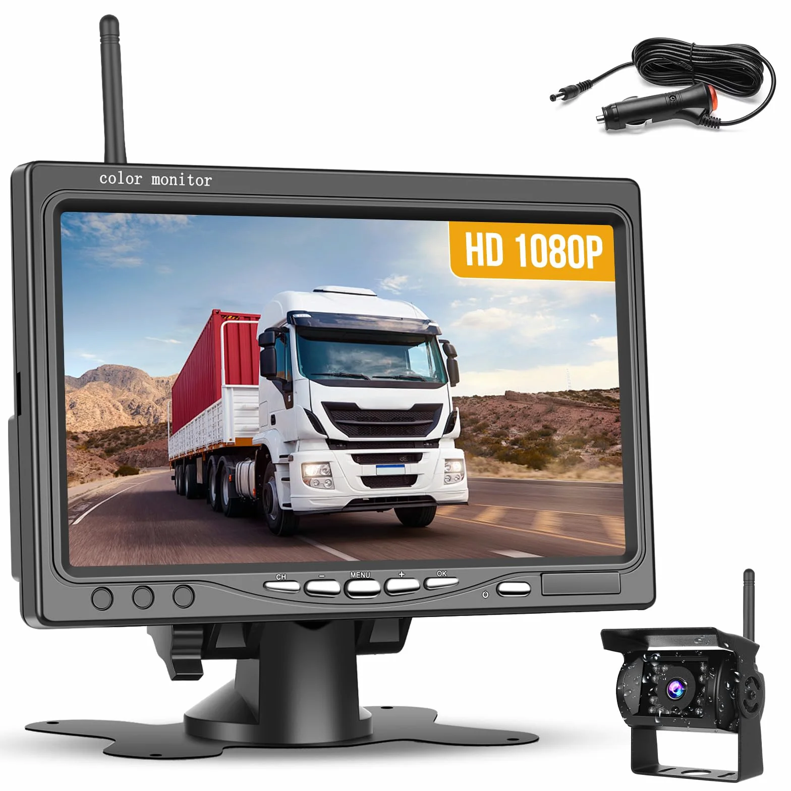 Hikity Bezprzewodowy zestaw do kamery cofania BSD 7 cali z IP68 wodoodporny aparat nocny kamera cofania, kamera samochodowa zestaw do samochodu Minivan Camper Bus Van Truck 12V-36V