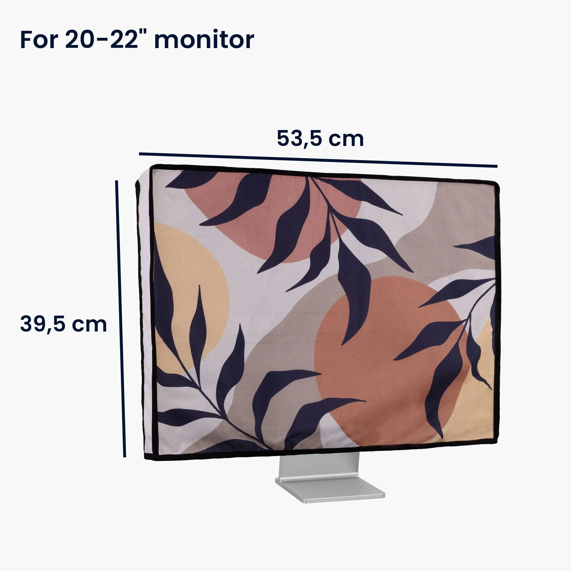 kwmobile Osłona przeciwpyłowa do monitora 50.8-55.9 cm - lniana osłona monitora z wzorem - liście i wzór czarny/brązowy/biały