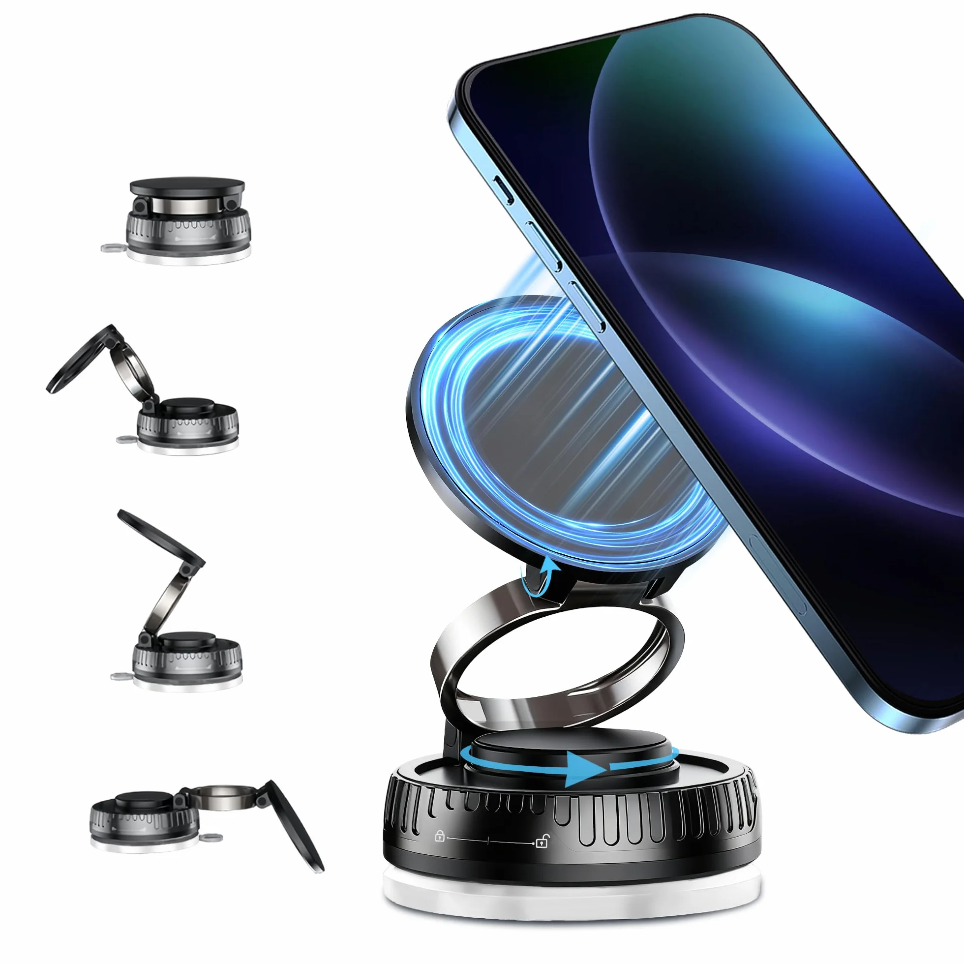 Kompaktowy uchwyt samochodowy na telefon - obsługa jedną ręką, kompatybilny z iPhone/Samsung, bezpieczny uchwyt do jazdy, czarny