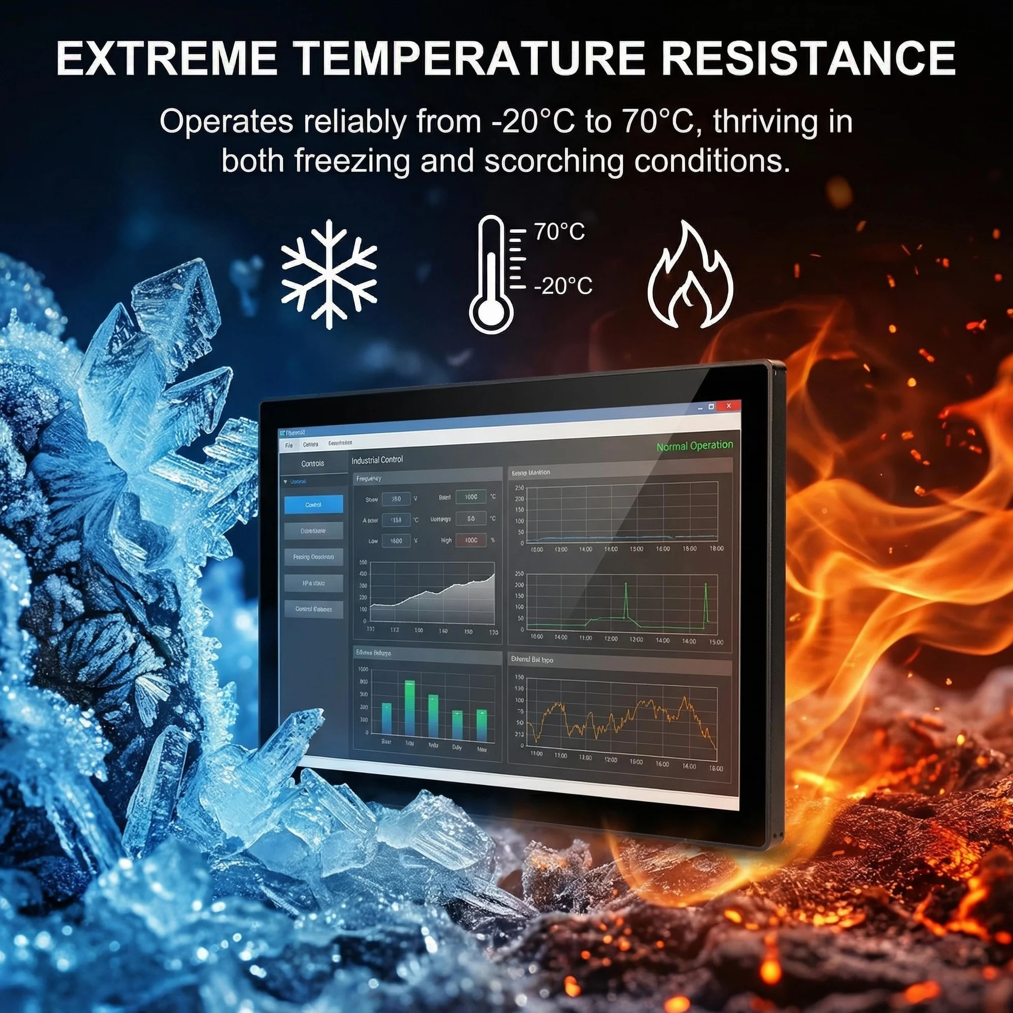 VSDISPLAY Przemysłowy ekran dotykowy 15", 1024 x 768, 350 nitów, przód IP65, 10-punktowy dotyk, duży zakres temperatur, obudowa ze stopu aluminium