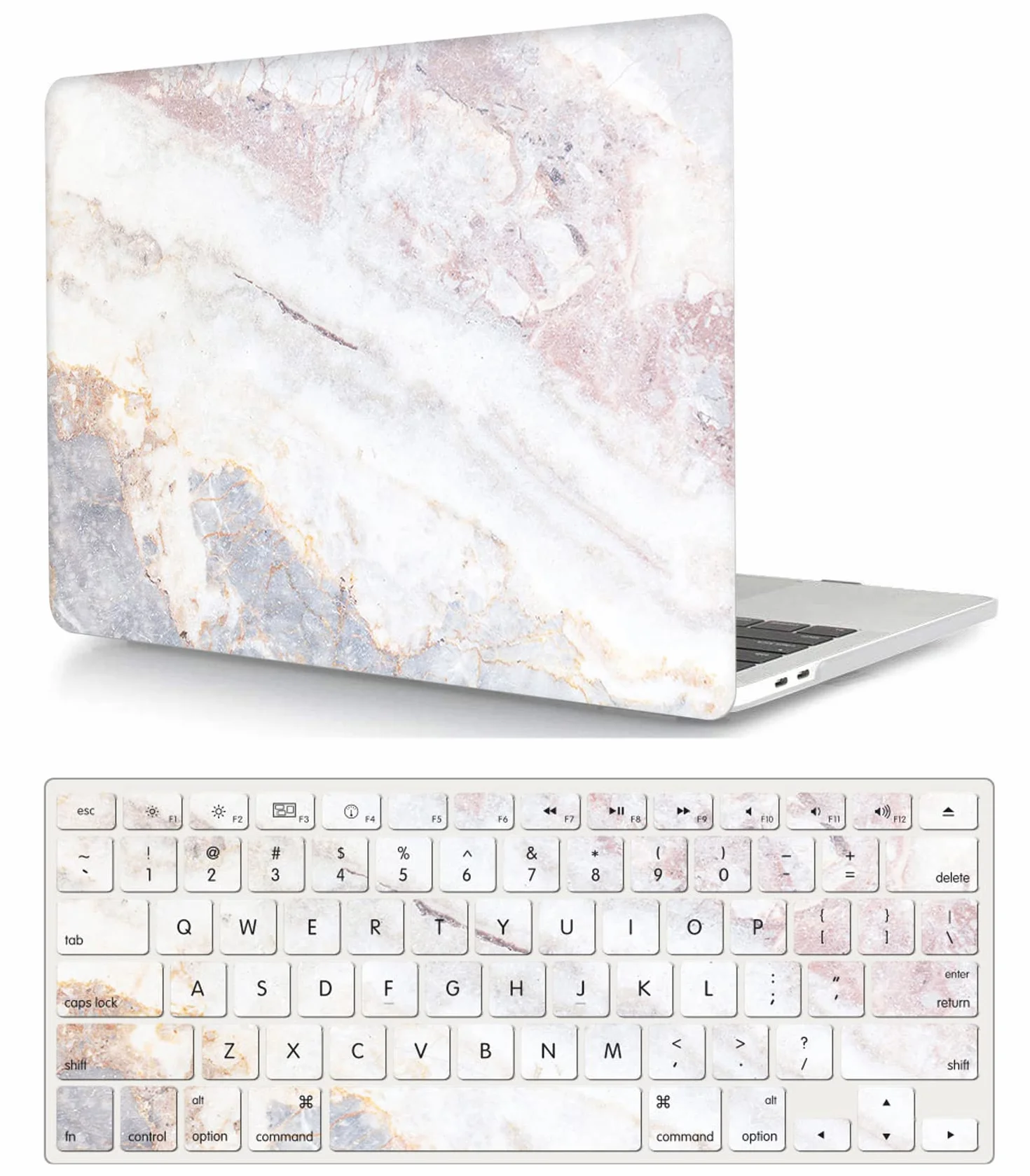 Pokrowiec na laptopa kompatybilny z nowym MacBook Pro 15 cali z Touch Bar i Touch ID model A1990 A1707 wydany w 2019 2018 2017 2016, twarda obudowa ochronna i osłona klawiatury, marmur