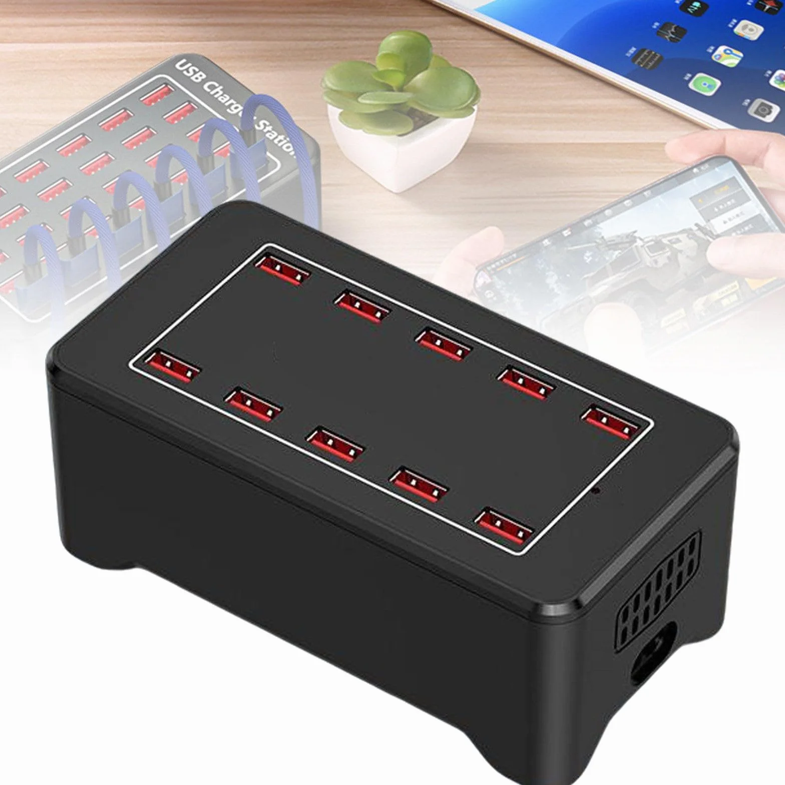 Stacja ładująca USB z 10 portami 2,4 A, ładowarka, szybkie ładowanie 2,5 godziny, łatwe przenoszenie, kompatybilna ze wszystkimi urządzeniami USB 100W