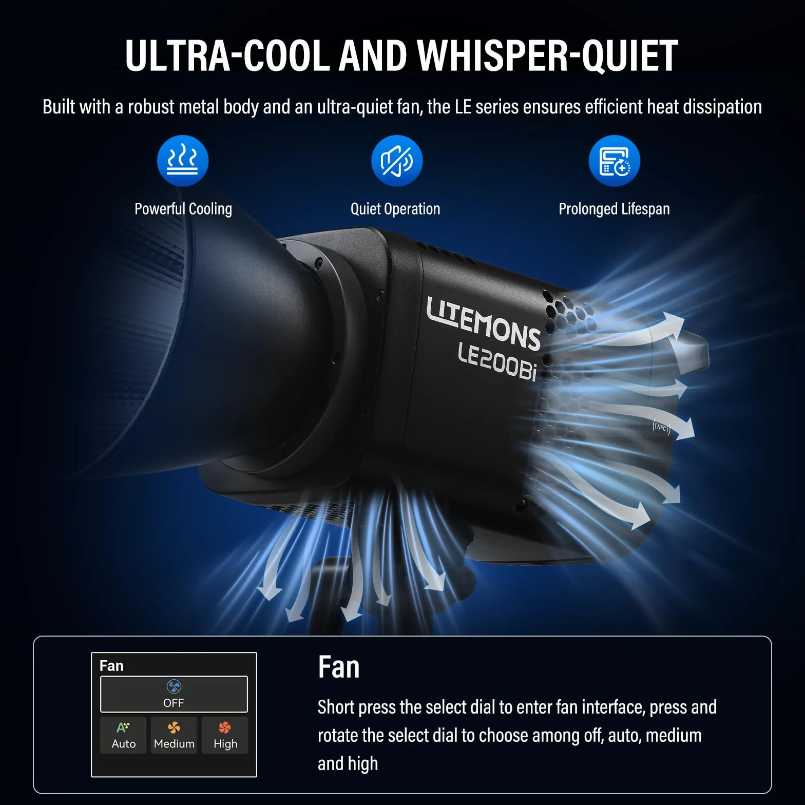 Godox LE200Bi lampa wideo LED COB, Godox LE200 Bi 220 W dwukolorowa CRI/TLCI 98+ profesjonalny montaż Bowens światło ciągłe 57700 Lux@1 m aplikacja DMX sterowanie ultra ciche do nagrywania wideo