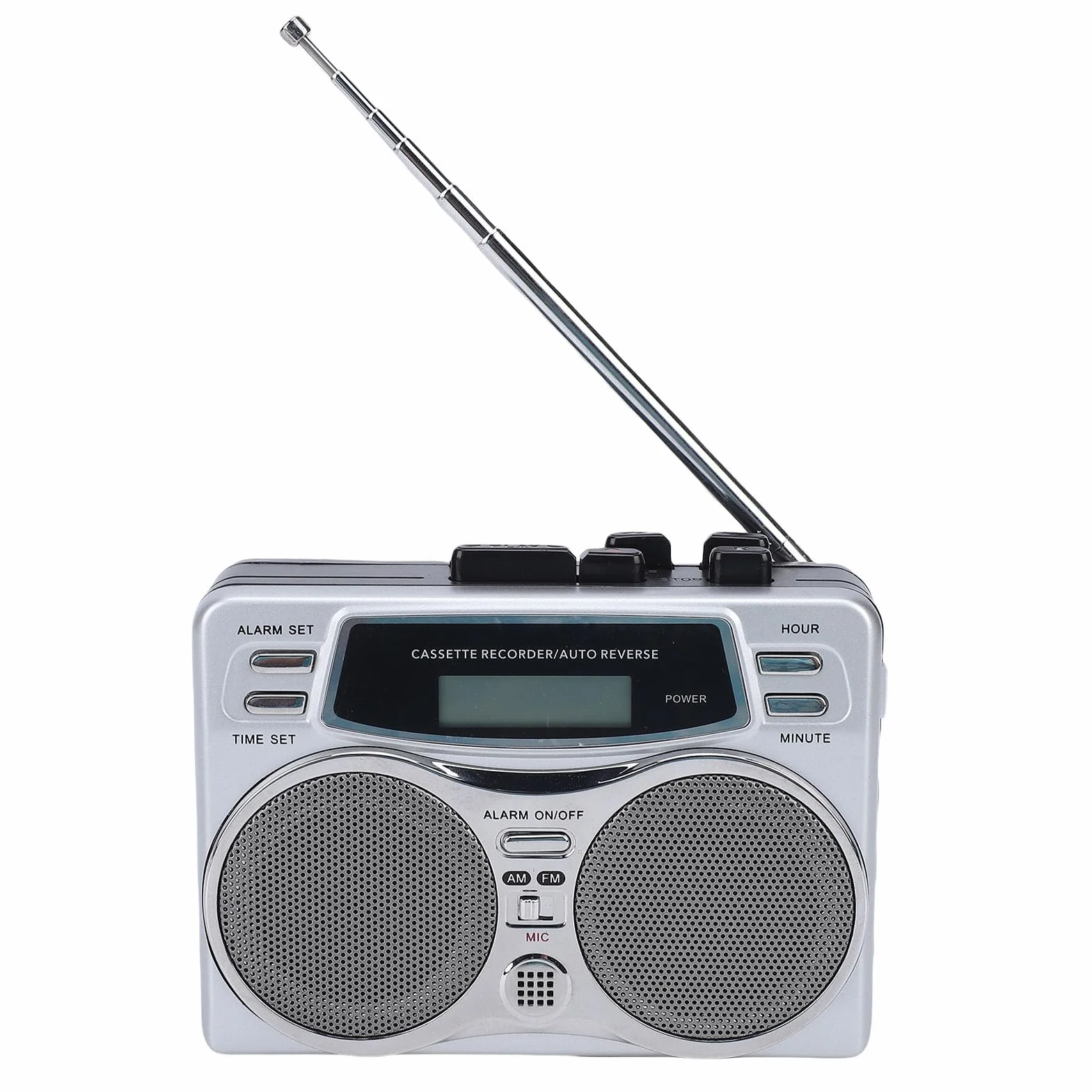 ASHATA Odtwarzacz Kasetowy w Stylu Retro z Radiem AM FM, Przenośny Odtwarzacz Kasetowy z Wbudowanym Głośnikiem Stereo i Gniazdem Słuchawkowym Zegar Cyfrowy z Zegarem, do Użytku na