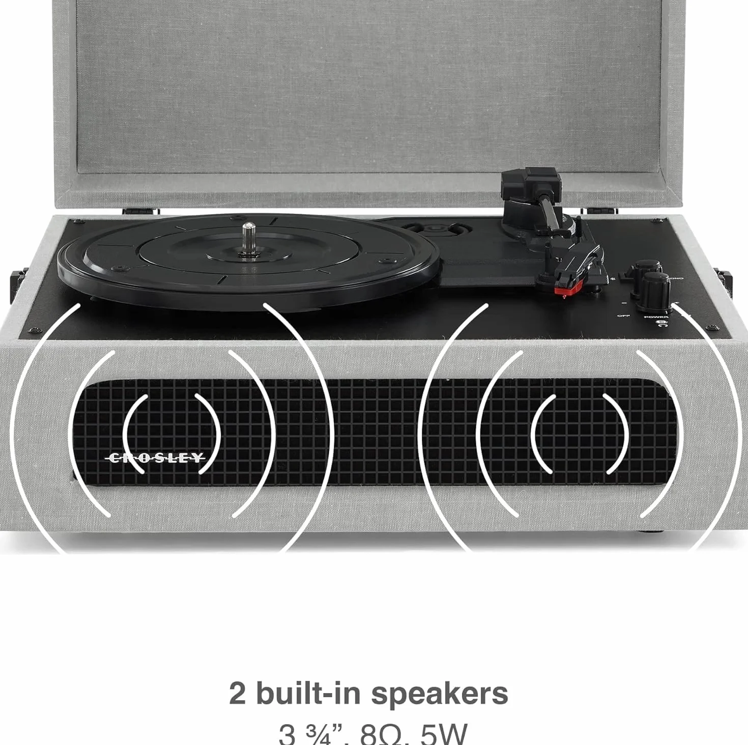 Crosley Voyager gramofon z 2 głośnikami, Bluetooth In&Out i AUX - 3-biegowy odtwarzacz Vintage - do płyt winylowych 7", 10" i 12" - przenośny z wbudowaną obudową (szary)
