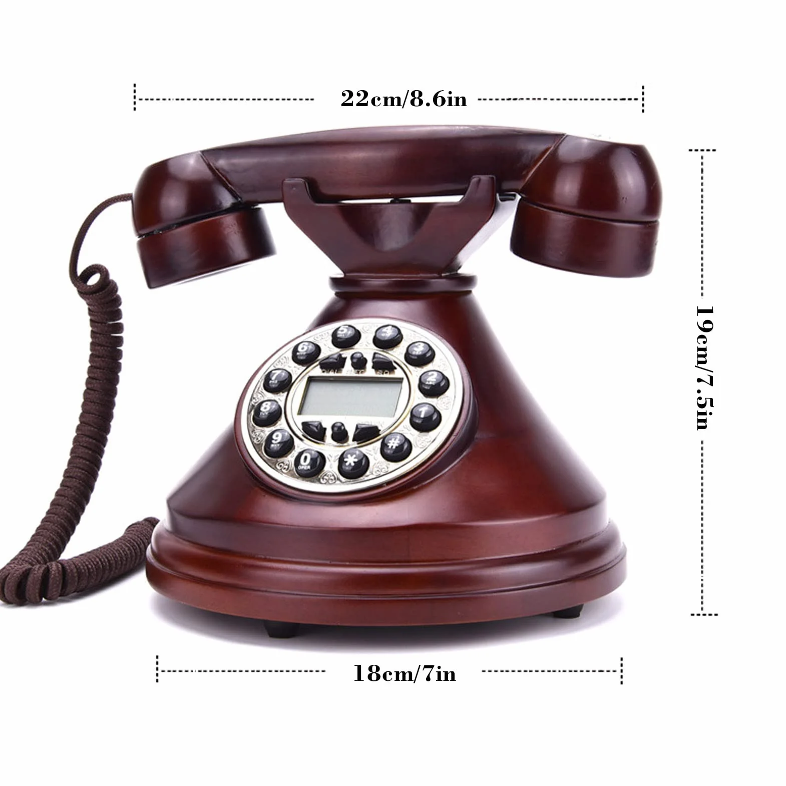 Telefon retro cyferblat, drewniany antyczny stały retro telefon lat 60. klasyczny dom biuro hote metal dla osób starszych dzwoniących stacjonarny