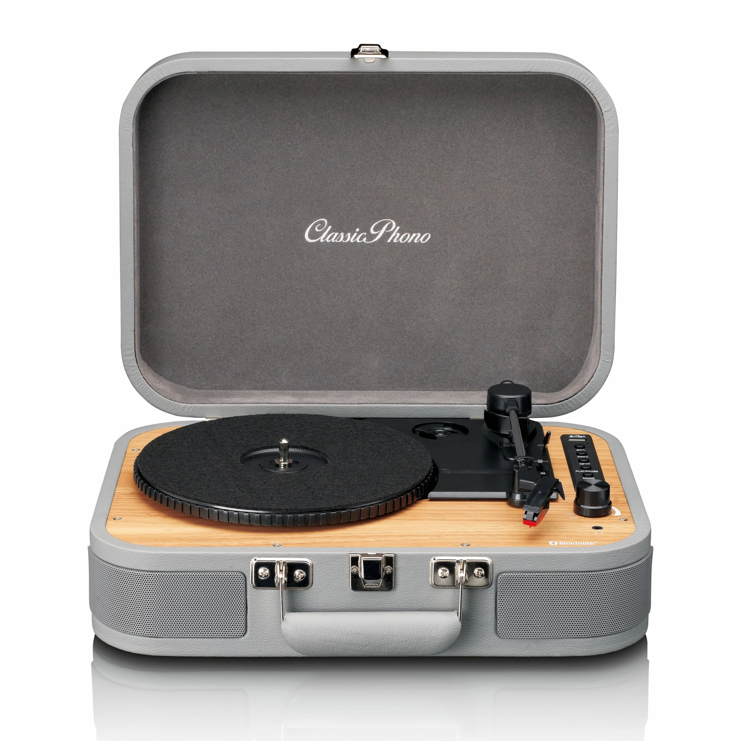Lenco Gramofon Classic Phono TT-116 Bluetooth z 3 prędkościami – 33, 45 i 78 obr./min – winylowy gramofon w stylu vintage – wyjście RCA – głośnik stereo – szary | Gramofon Classic Phono TT-116 z głośnikiem i Bluetooth - gramofon