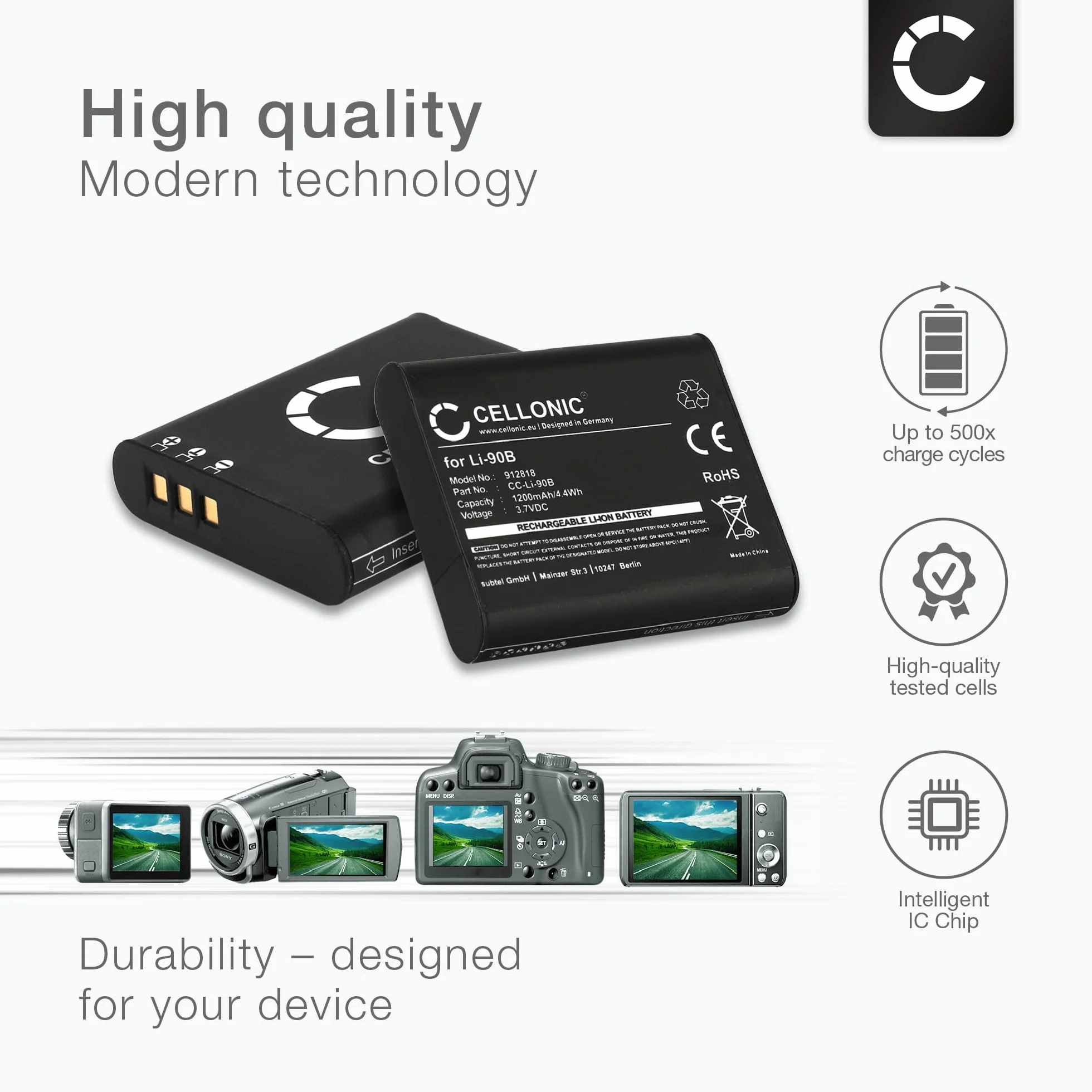 CELLONIC 2 x akumulator do kamery kompatybilny z Olympus OM System TG-7, Stylus SH-60, Tough TG-Tracker, Li-90B - (1100 mAh, 3,6 V) + podwójna ładowarka