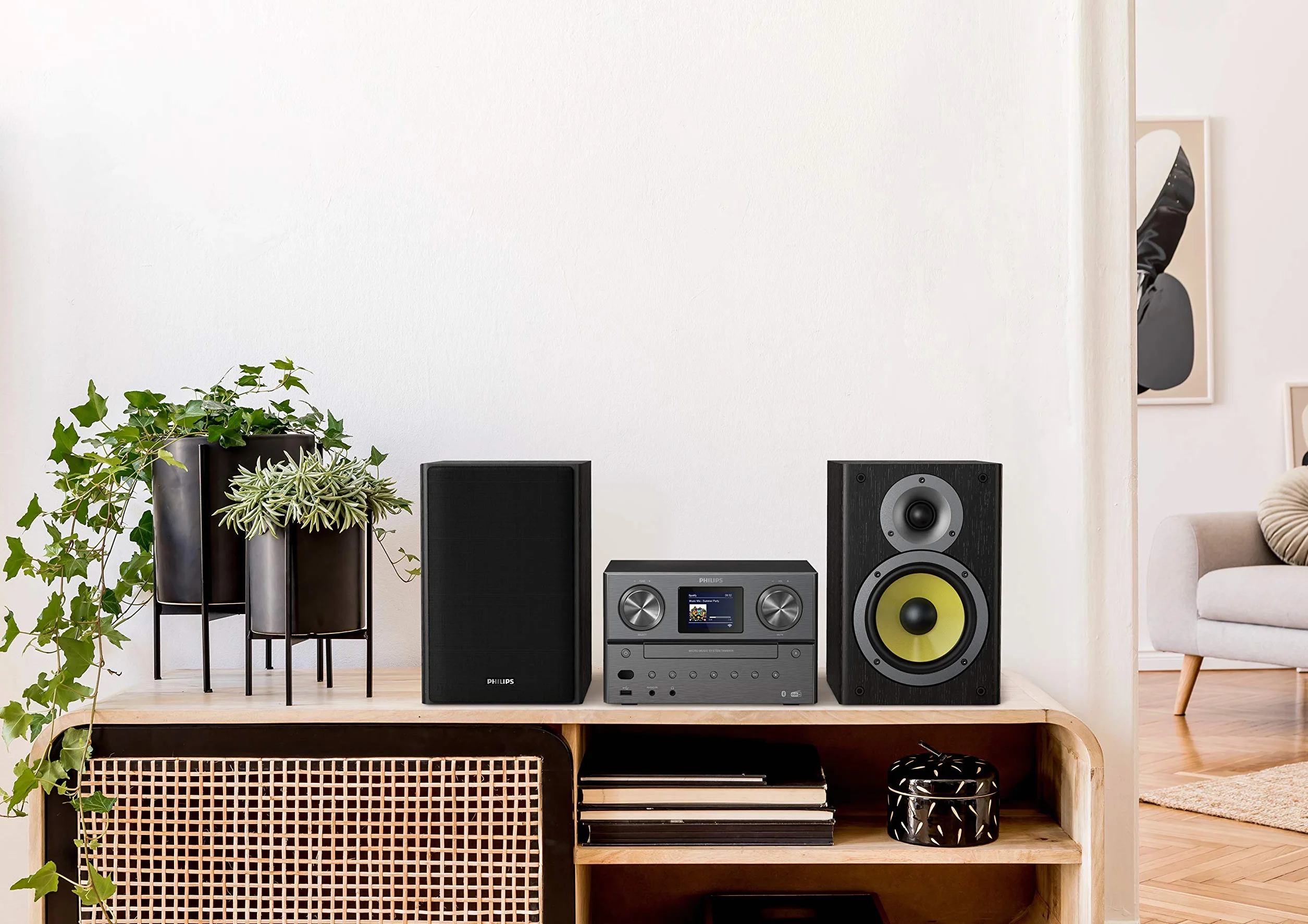 Philips M8905/10 mini zestaw stereo z Bluetooth i internetowym radiem DAB+/UKW (USB, Spotify Connect, CD, MP3-CD, 100 W, system głośników Bassreflex, cyfrowa kontrola dźwięku) – model 2020/2021