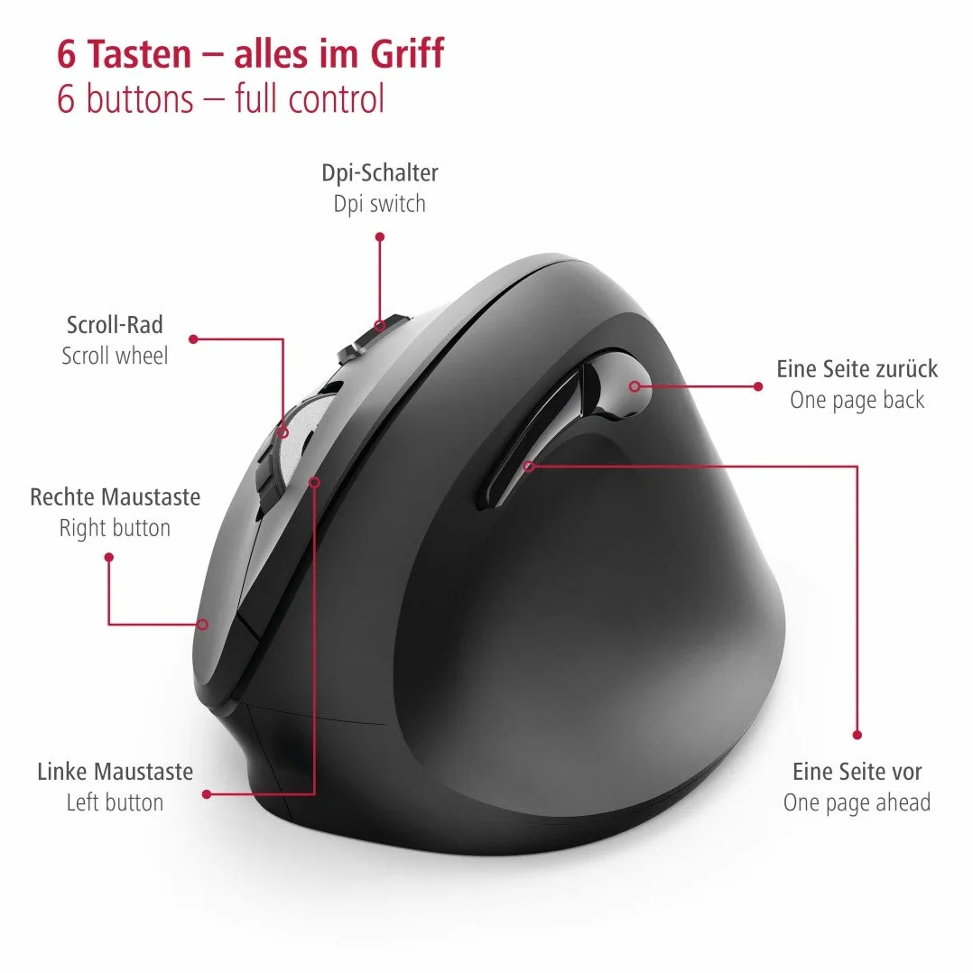 Hama Bezprzewodowa mysz ergonomiczna 6 przycisków 3600 DPI czarny