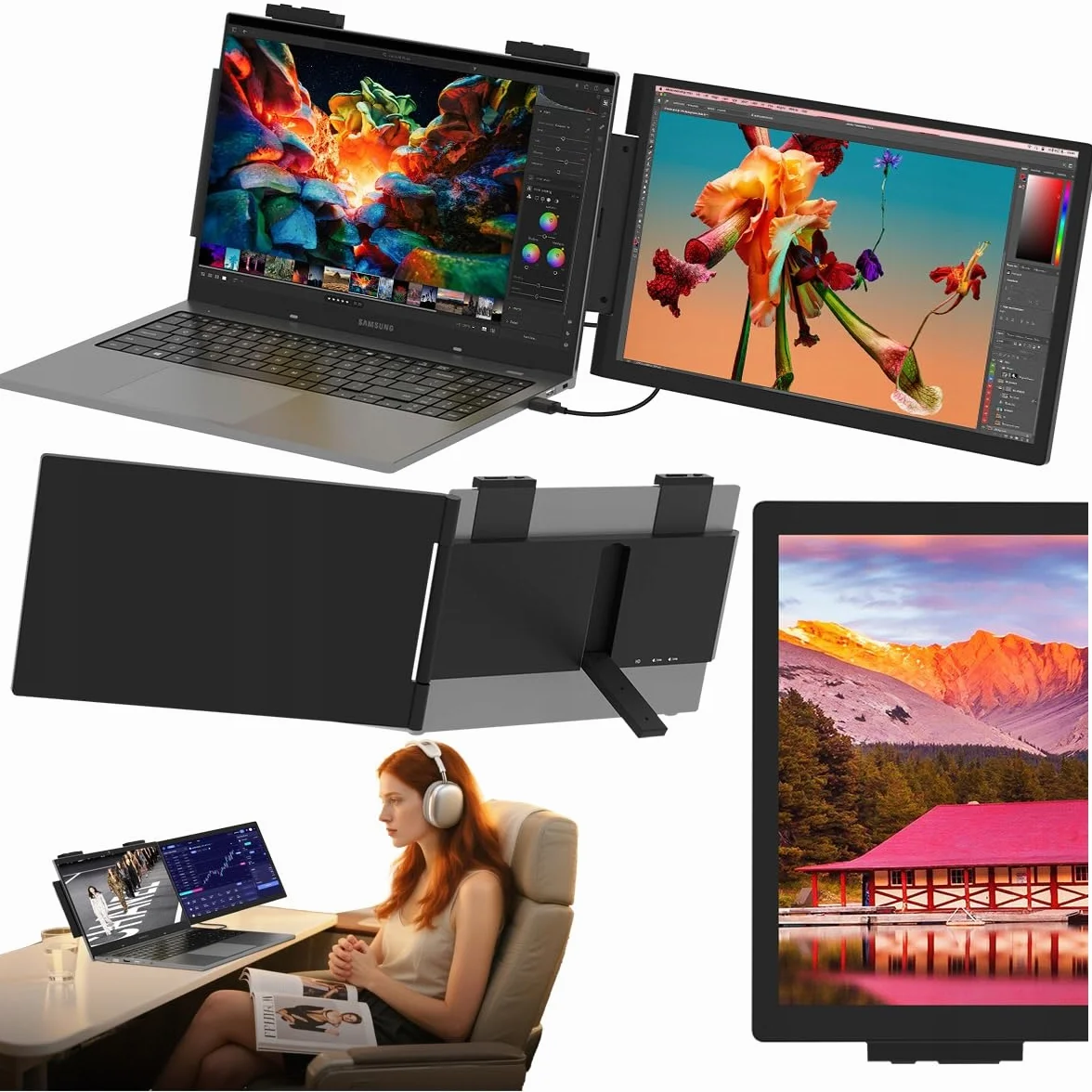 ZEUSLAP Z14P Monitor Przenośny 14" 1920x1080 IPS Slim 16:9 Full HD USB-C i Mini HDMI Ekran Mobilny do Laptopa Smartfona Konsoli Pracy Grania Nauki Rozrywki