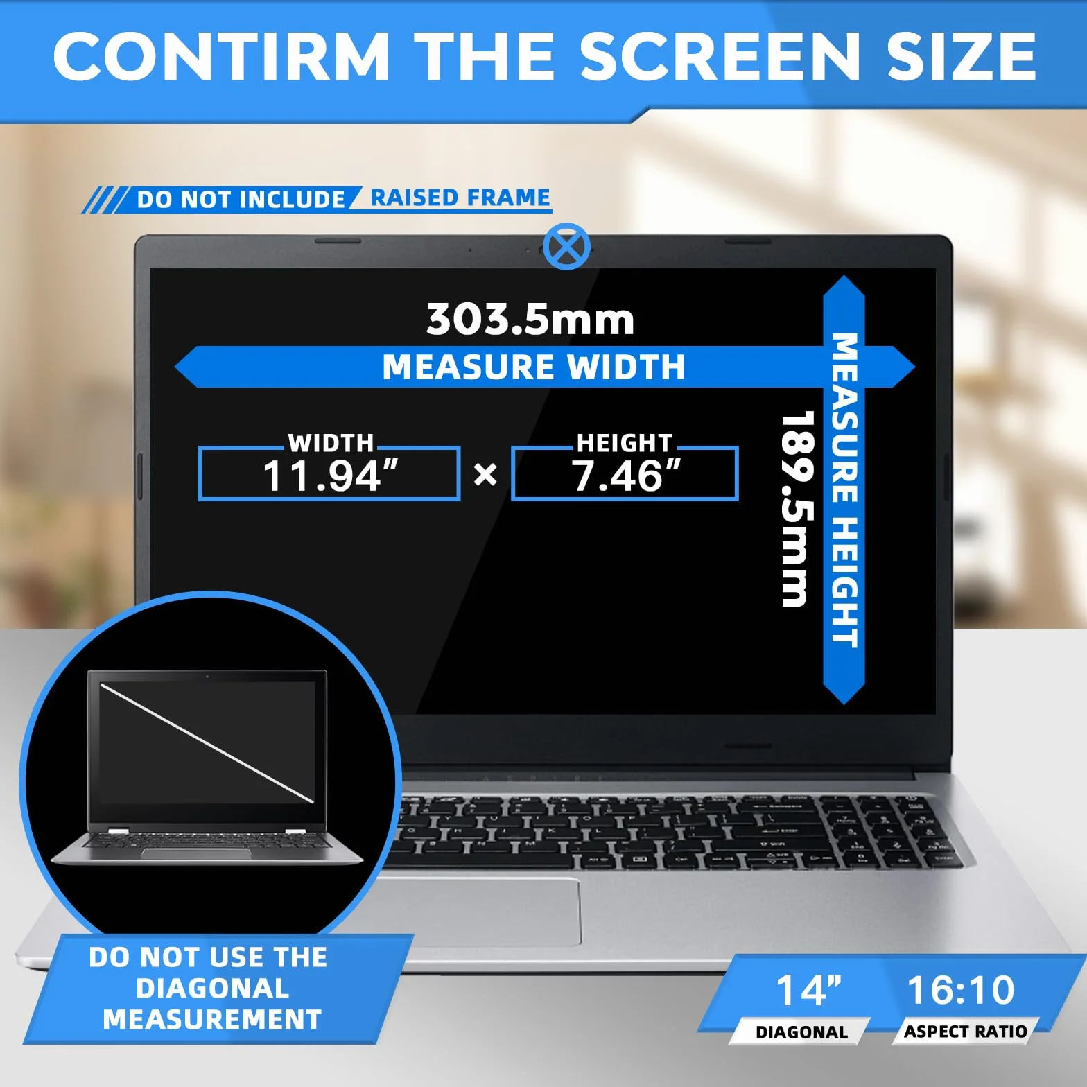 ZOEGAA Filtr prywatności do laptopa 35.6 cm, do panoramicznych monitorów 16:10 - Dell HP, Acer, Samsung, Lenovo, ASUS Toshiba, zdejmowana ochrona przed podglądaniem, blokada niebieskiego światła i