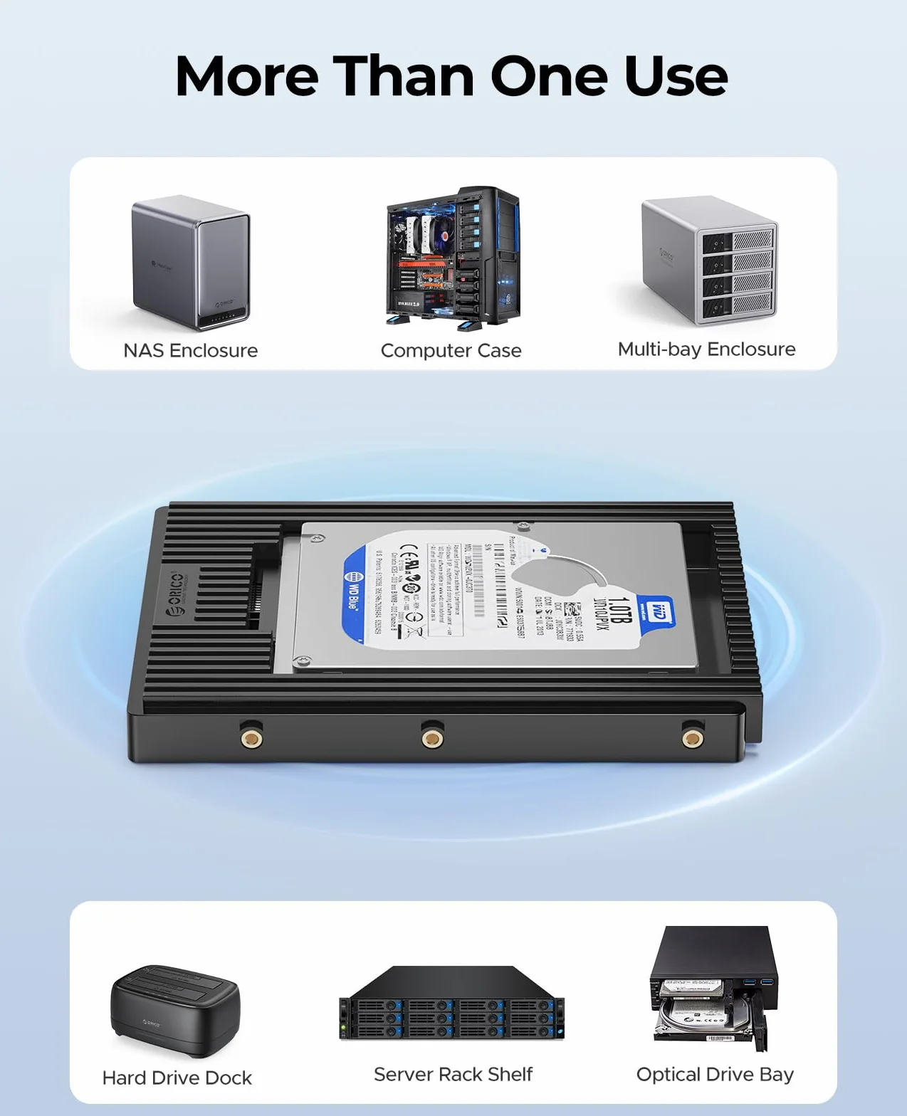 ORICO Adapter dysków twardych 2,5 cala na 3,5", ramka montażowa konwertera, ramka wymienna do 2,5-calowego dysku twardego SATA HDD lub SSD 7/9,5/12,5 mm (D2SS)