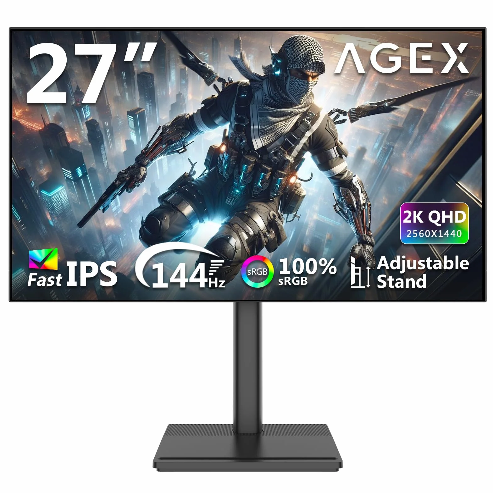 Z-Edge AGEX 27-calowy Monitor Gamingowy QHD 144Hz 2K 2560x1440 Szybki IPS MPRT 1ms, Monitor LED, 350 cd/m², FreeSync, HDR10, DP & HDMI, Regulacja Wysokości, Przechylny, Obrotowy, Pivot, Czarny