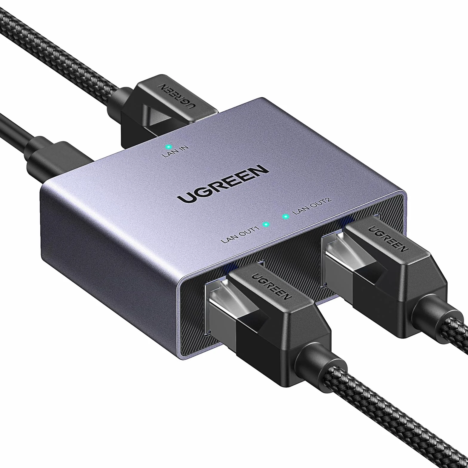 UGREEN Rozdzielacz LAN 1 do 2 Rozdzielacz Ethernet 1000 Mb/s Przełącznik LAN 2 porty z kablem zasilającym typu C Przełącznik Gigabit Ethernet do przełącznika koncentratora PC Router TV