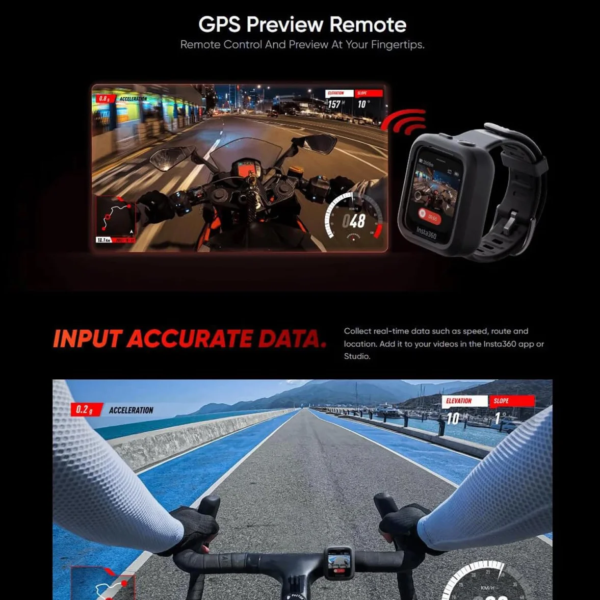Do oryginalnego pilota Insta360 GPS Preview/kompatybilny z kamerą Insta360 X5/X4/ACE/ACE PRO/Pro 2