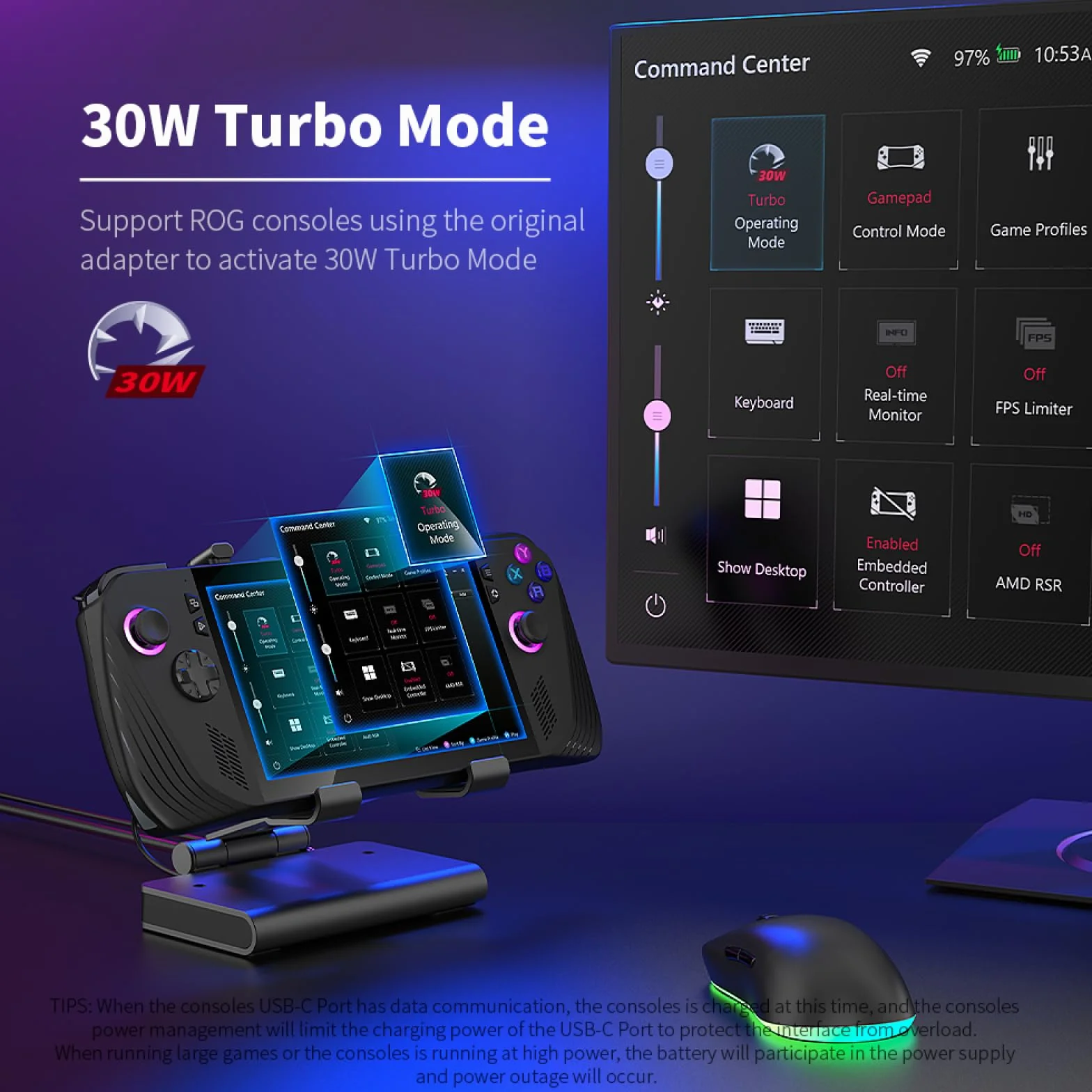 Stojak dokujący do ROG Ally X do Steam Deck, do MSI Claw, do LEGION Go z dwoma wentylatorami, 4K 144Hz HDMI 2.1 100 W PD USB 3.2 Gigabit Ethernet regulowana stacja (z lampami)