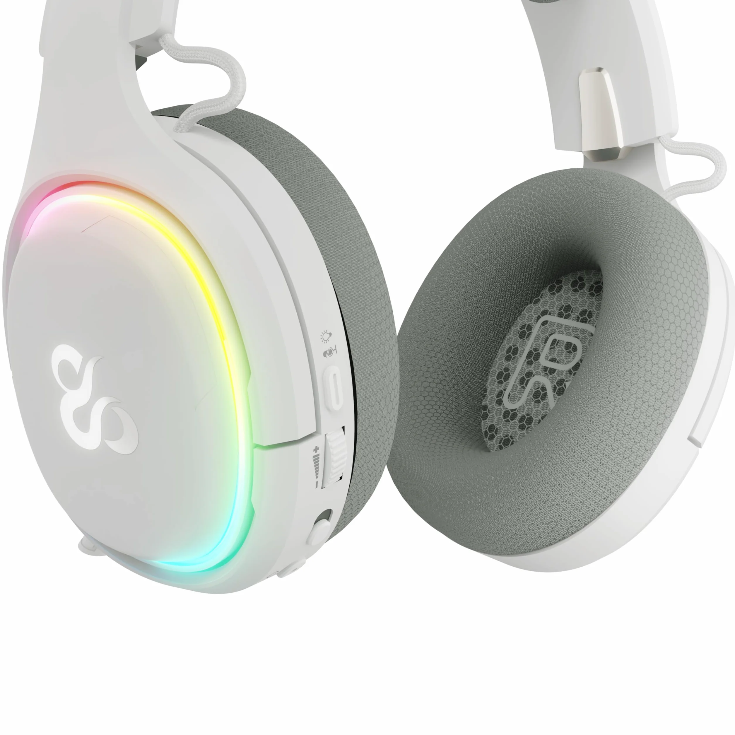 NEWSKILL Aton V2 Bezprzewodowe słuchawki do gier 2.4G, Bluetooth 5.0 i kabel typu C, chowany mikrofon, dźwięk przestrzenny, RGB, kompatybilne z PC, PS5, przełącznikiem i telefonem komórkowym (biały)