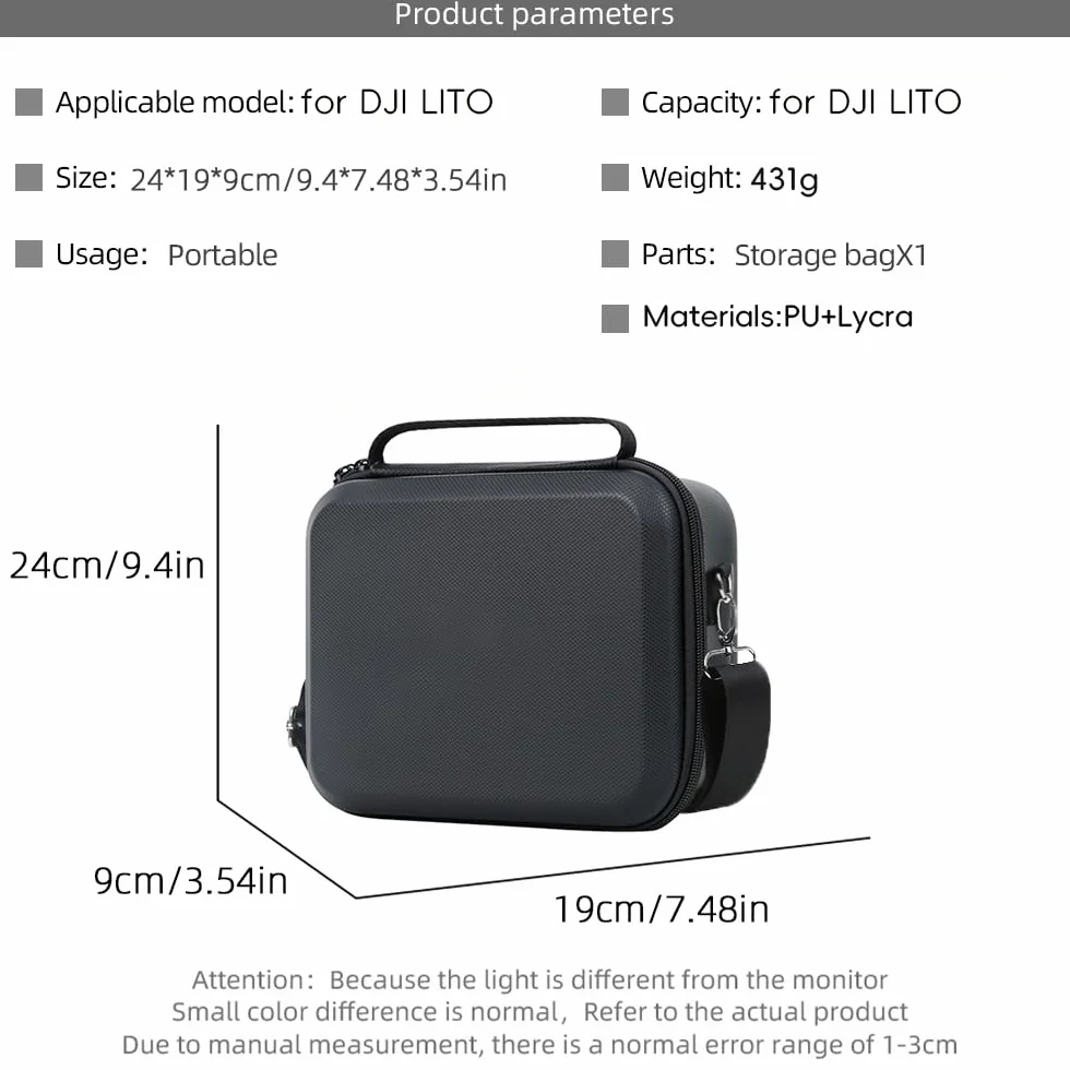 Futerał do DJI Lito X1/Lito 1 z dwoma bateriami combo, przenośna torba do przechowywania, twarda obudowa ochronna do drona DJI Lito X1/Lito 1 i pilota RC-N3, Czarny, Proste