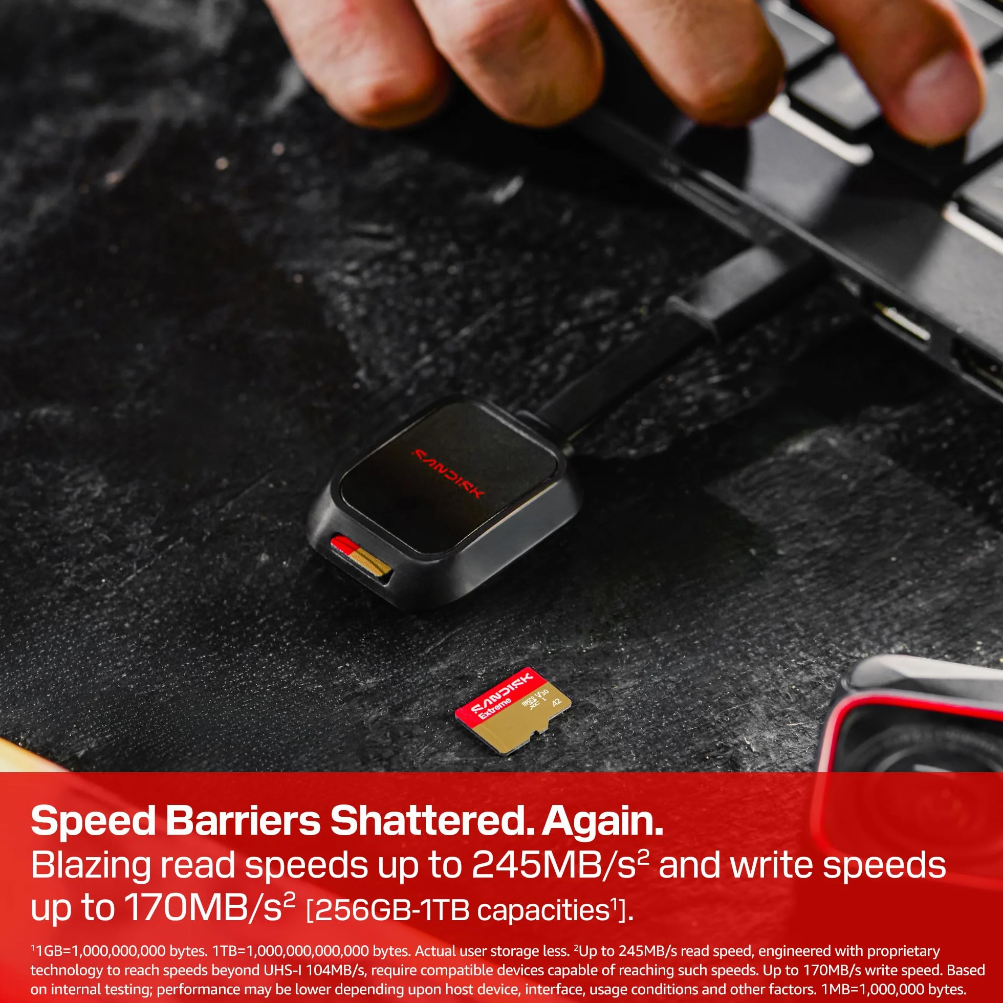 SANDISK Extreme Karta microSDXC UHS-I + SD Adapter, 128 GB (prędkość odczytu do 245 MB/s i prędkość zapisu do 120 MB/s, wideo 5,3 K, C10, V30, U3, A2)