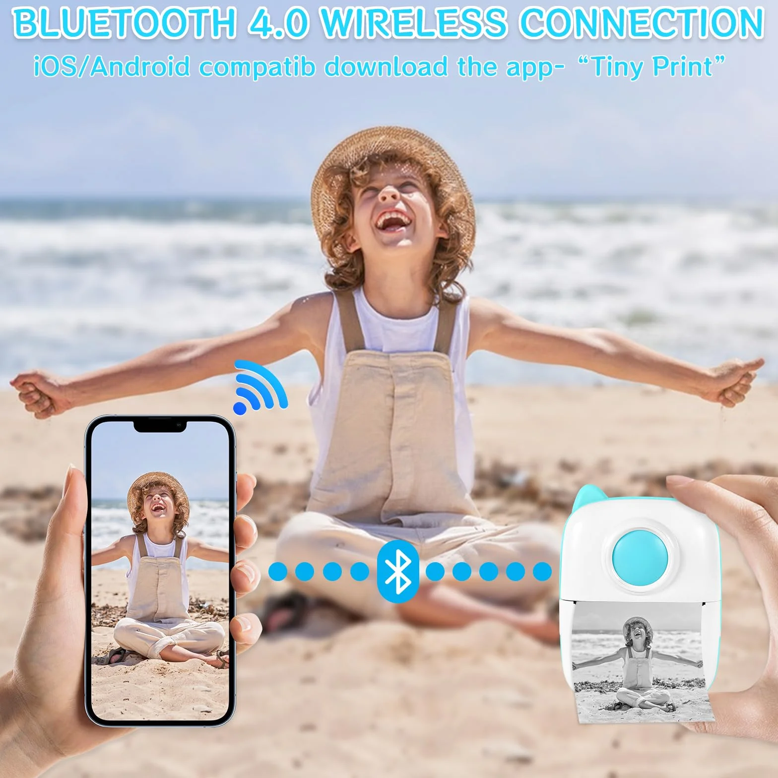 XINGGANG Mini drukarka, mobilna drukarka fotograficzna, przenośna mini drukarka fotograficzna, bezprzewodowa drukarka fotograficzna, drukarka Bluetooth, pomoc w nauce, notatki, dziennik, notatki
