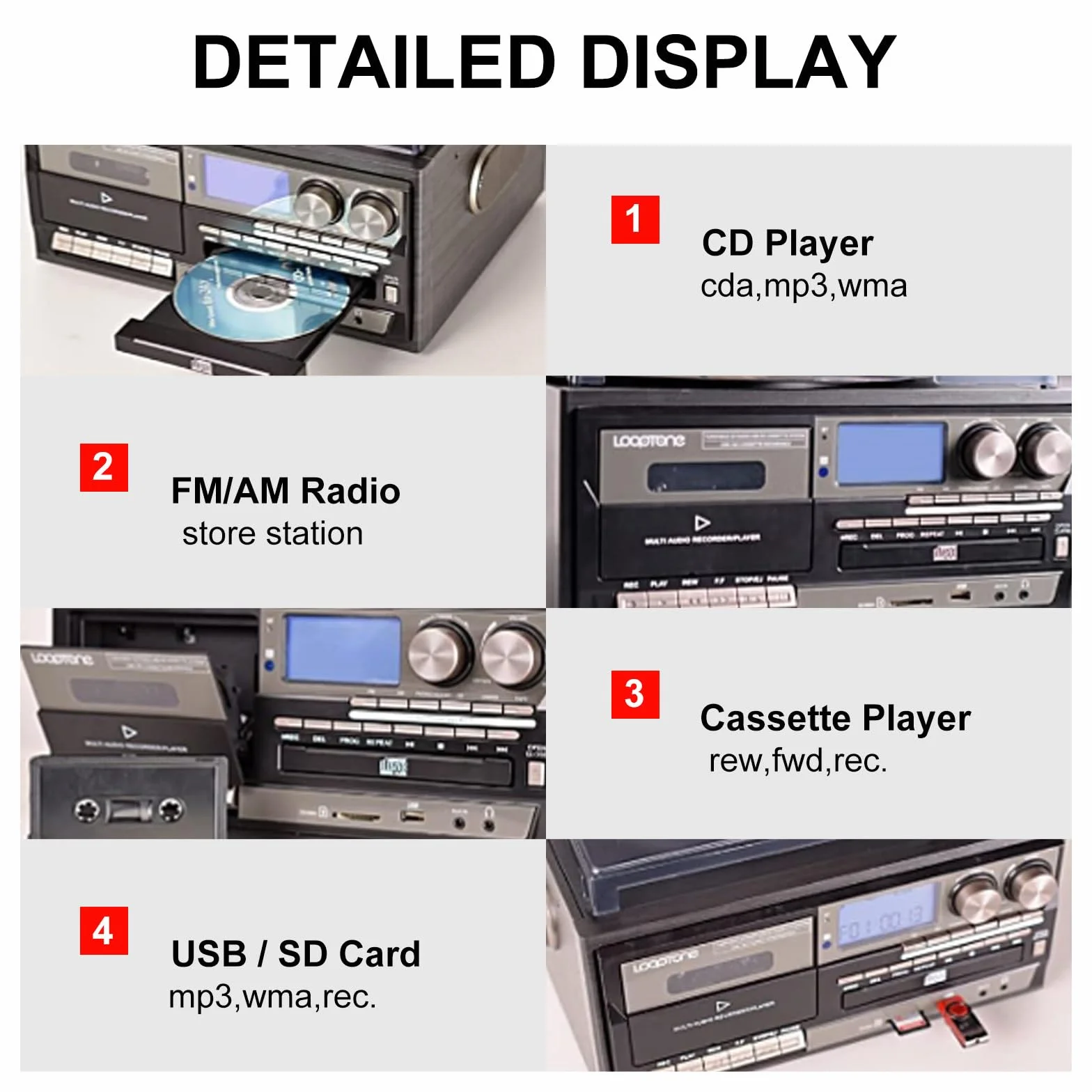 Odtwarzacz PłYt Winylowych 9 W 1, 3 PręDkośCi, Odtwarzaczem Cd I Kaset, Wbudowanymi GłOśNikami, Odtwarzaczem Zestaw Rozrywkowy Dla MiłOśNikóW Muzyki Brown
