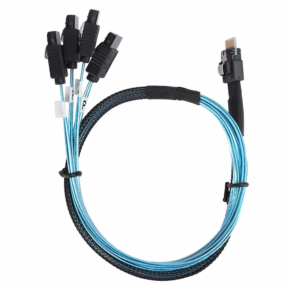 Kabel do Transmisji Danych MINI SAS, Kabel SFF-8654 do 4Xsata, kompatybilność Interfejsu SAS 38P SFF-8654 z Dyskami SATA do Serwera, Dysku Twardego, Komputera, Hosta