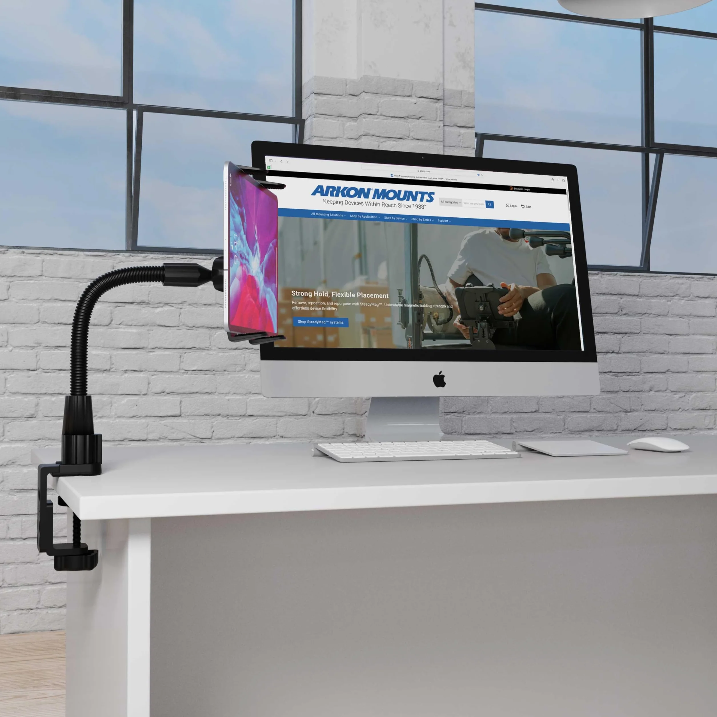 ARKON TAB086-12 wytrzymały uchwyt zaciskowy do tabletu z 12-calową szyjką do iPada Pro iPad Air Galaxy Note 10.1 Retail czarny