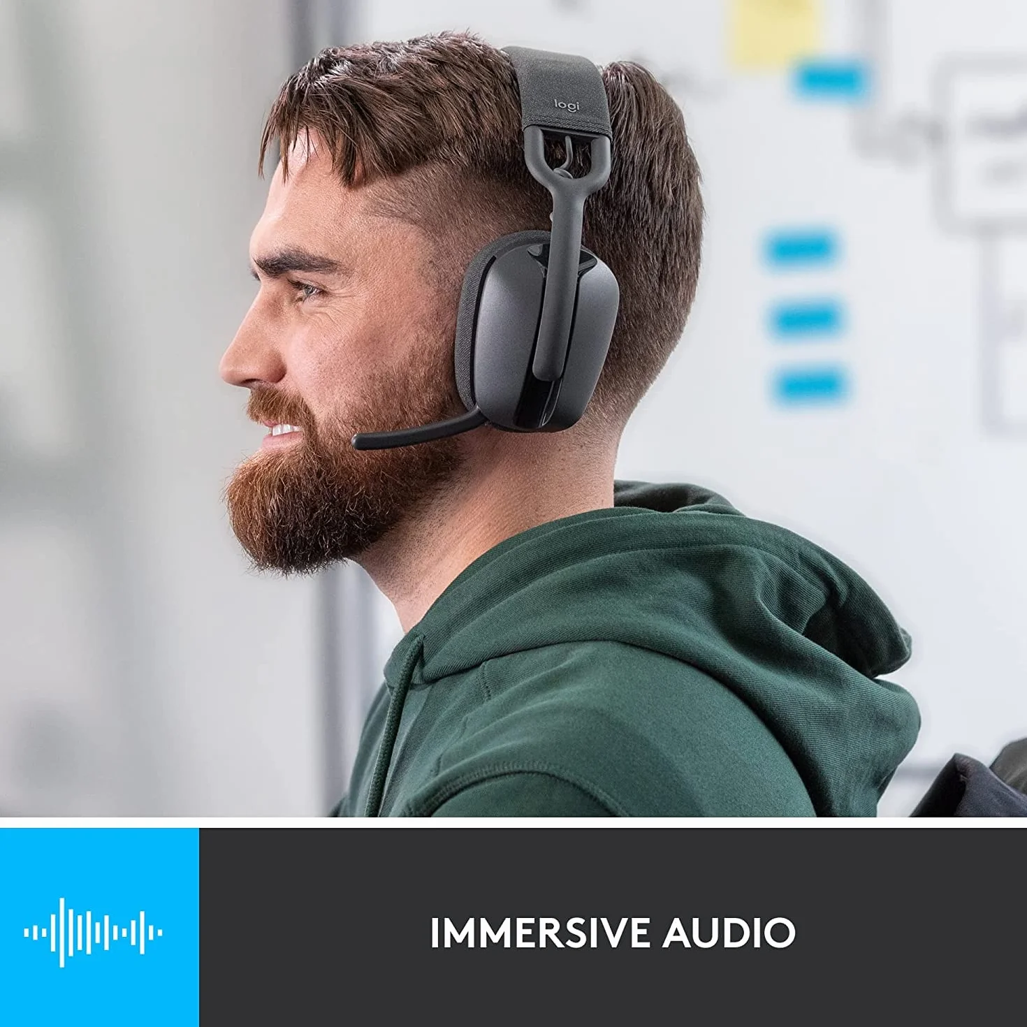 Bezprzewodowe słuchawki Logitech Zone Vibe Bluetooth z mikrofonem z redukcją szumów tła, USB-A, USB-C dla Google Meet, Google Voice, Zoom, Mac/PC, Grafitowy