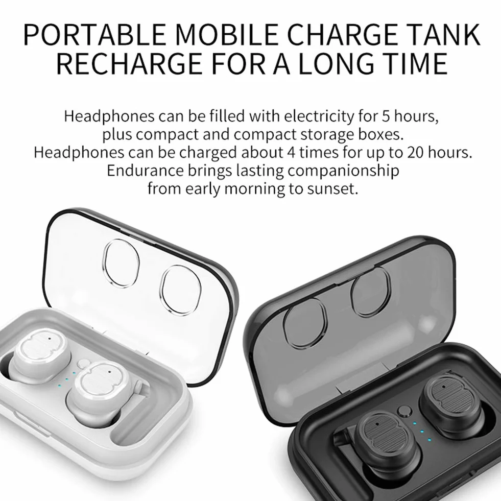 Słuchawki stereofoniczne Bluetooth, bezprzewodowe słuchawki douszne, Bluetooth 5.0, zestaw słuchawkowy z baterią, sportowy IPX5, wodoszczelny mikrofon do iPhone'a Android, Sport, biały