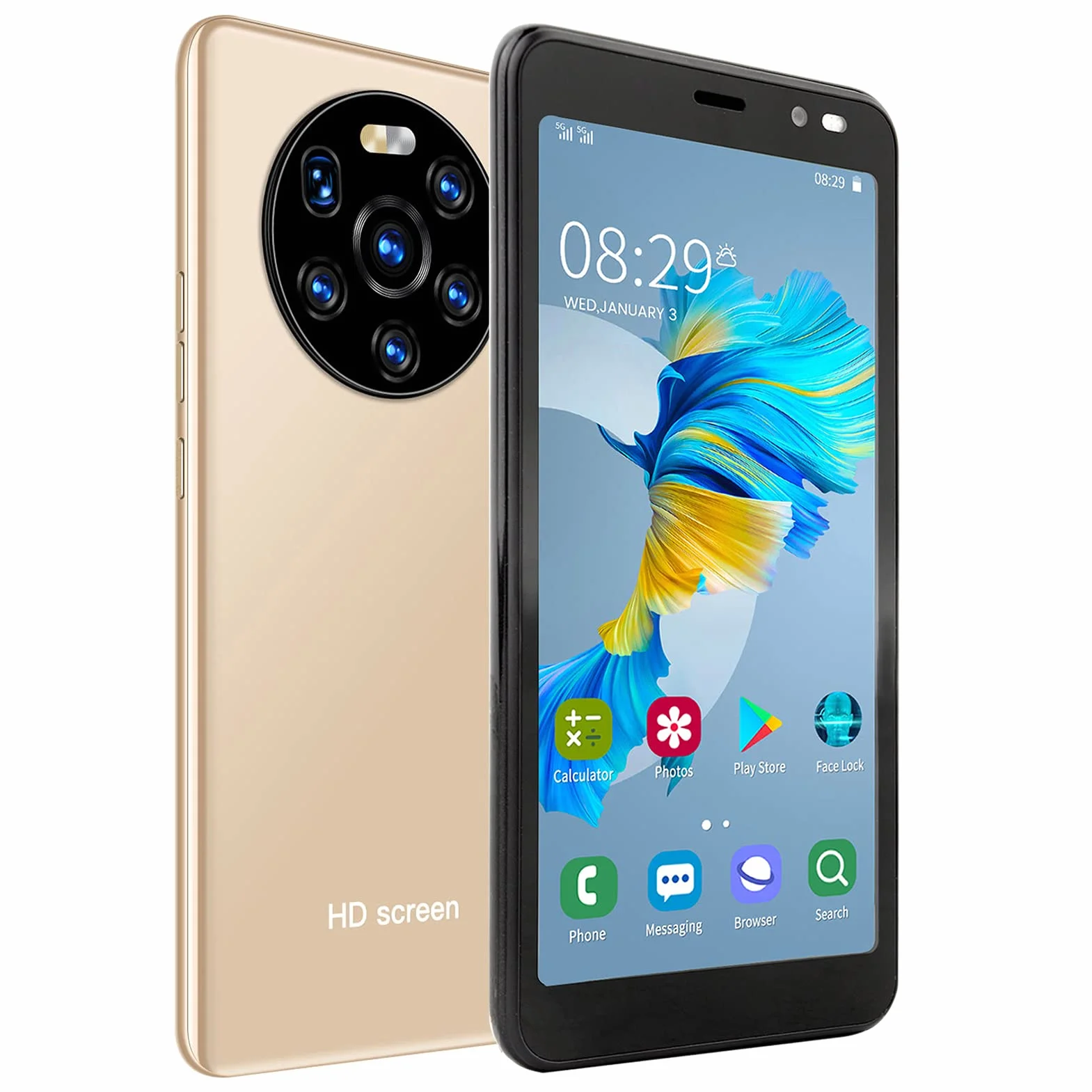 Telefon Komórkowy, Trwały Telefon Z Ekranem HD Mate40 Pro 5,45 Cala, Podwójna Karta, Podwójny Tryb Gotowości, 512 MB, 4 GB(Złoto)