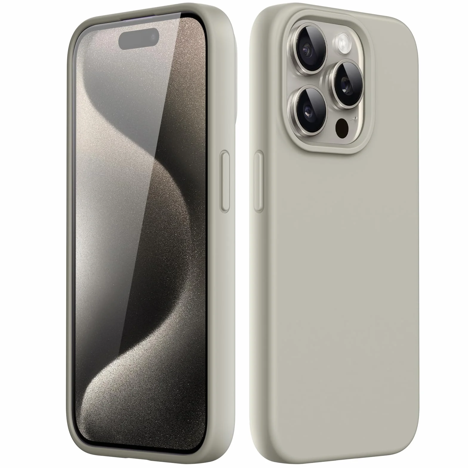 JETech Silikonowe Etui dla iPhone 15 Pro 6,1 Cala, Jedwabisty Miękki w Dotyku Futerał Ochronny na Całe Ciało, Odporny na Wstrząsy Case (Tytan Naturalny)