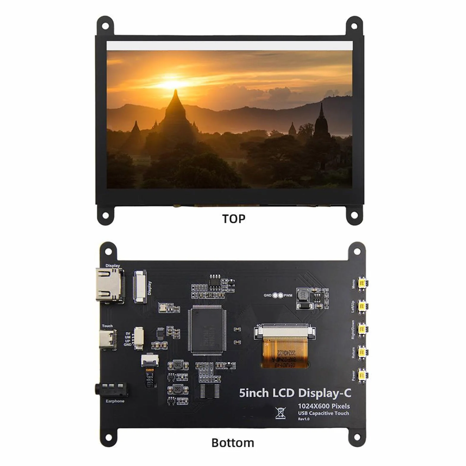 5-calowy ekran dotykowy panel monitora LCD pojemnościowy dotykowy 1024x600 dla 5 3B+ 4B konsola do gier