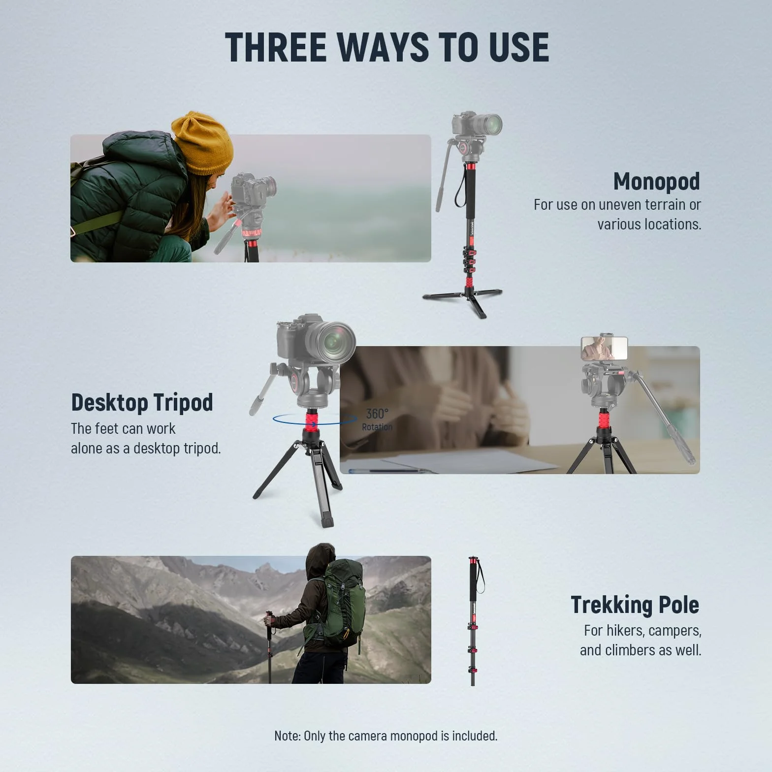 NEEWER Stojak na monopod na aparat 72 cali, lekki statyw podróżny z włókna węglowego z odłączaną podstawą do nagrywania wideo DSLR, teleskopowy kij trekkingowy, maksymalne obciążenie 6 kg, TP71
