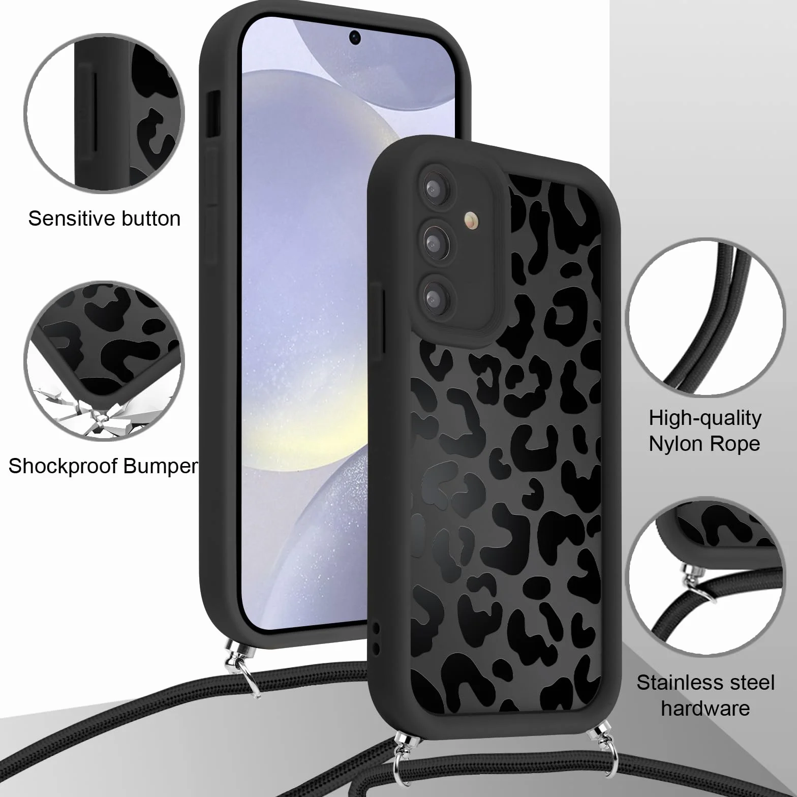 Etui Samsung Galaxy S24 5G Leopard, silikonowy zderzak z regulowanym naszyjnikiem 6,2 cala