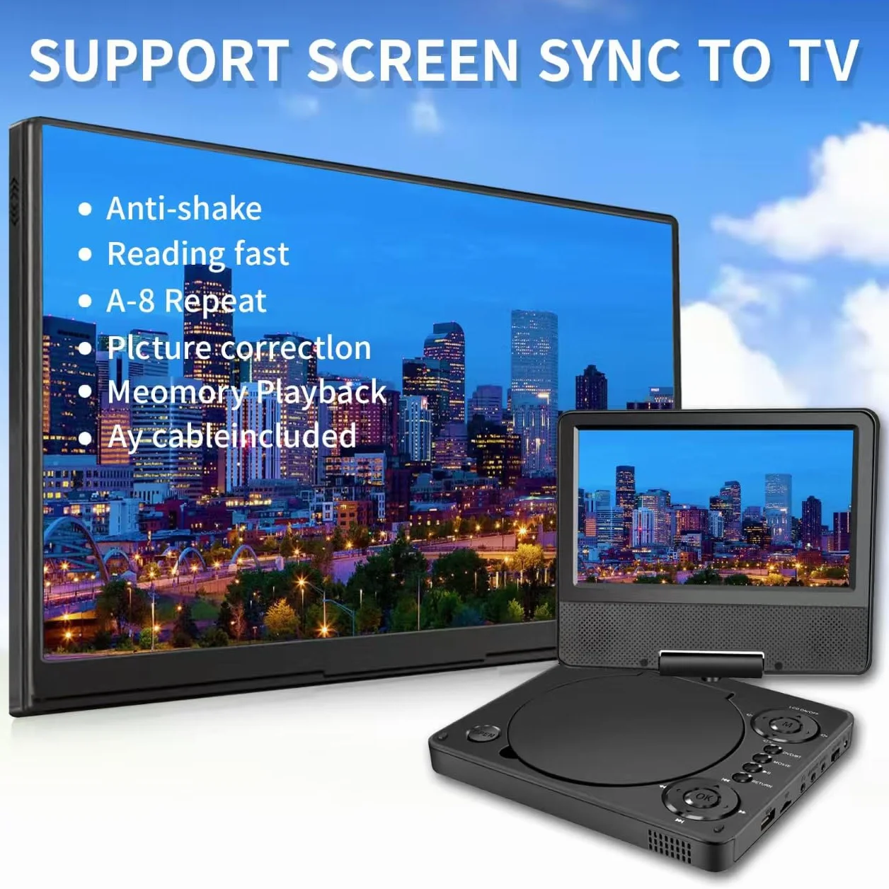 9.5" przenośny odtwarzacz DVD YOOHOO z 7.5" ekranem HD dla dzieci, do noszenia w podróży, telewizor samochodowy na zagłówek, wszystkie regiony, odtwarza wszystkie formaty MKV/MP4/WAV/AVI/MP3/CD/1080P