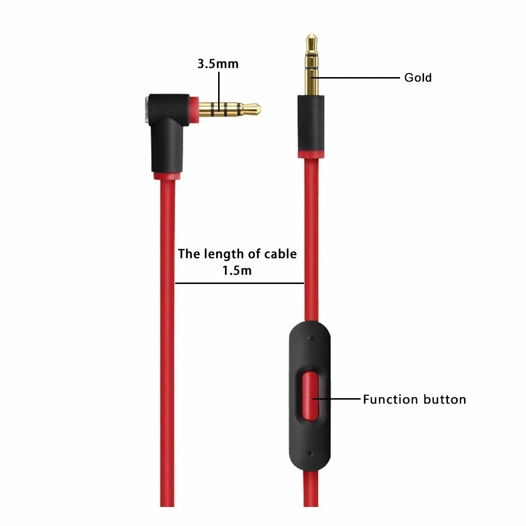 Zamienny kabel audio z pilotem i mikrofonem do Beats by Dr. Dre SoloHD/Studio/Pro/Detox czerwonwy